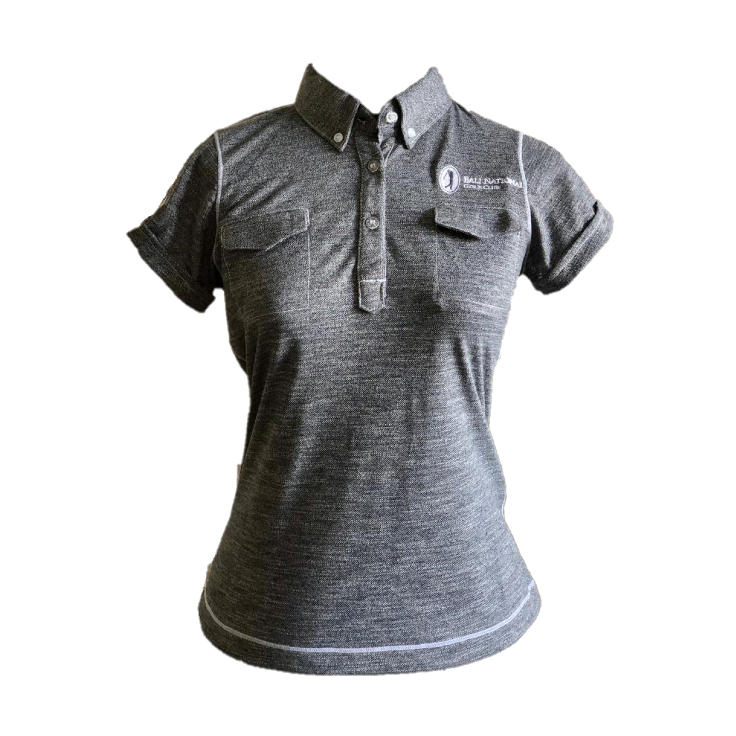 LT-063G || Ladies Top Dark Grey Linen Texture 2 Pocket Button Collar