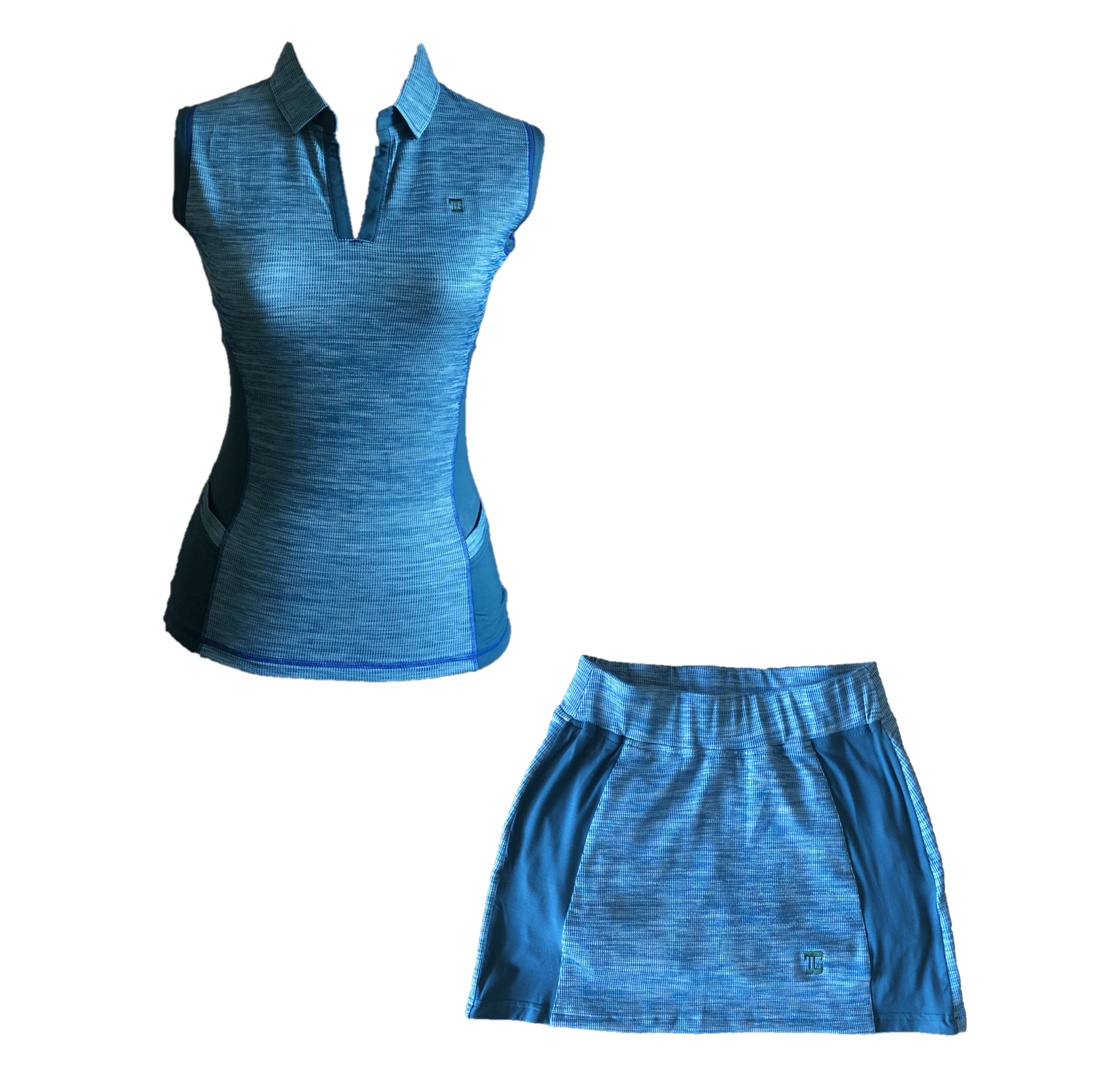 LGS-004 || Ladies Golf Skirt & Top Sleeveless Set Bright Blue w Blue Tosca Horizontal With Blue Pocket