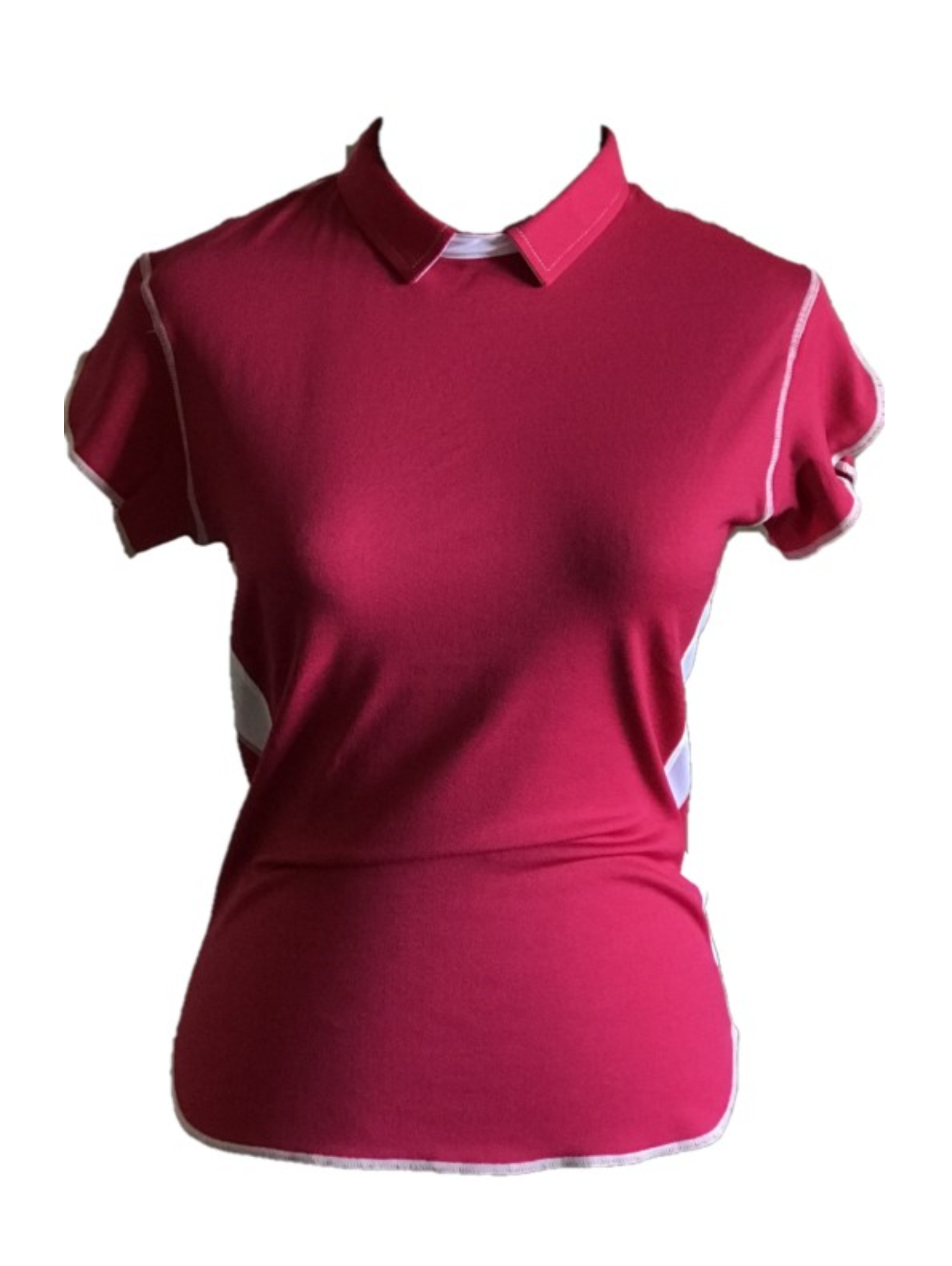 LT-082F || Ladies Top Dark Pink with White Breathable Side Panels and White Overlock