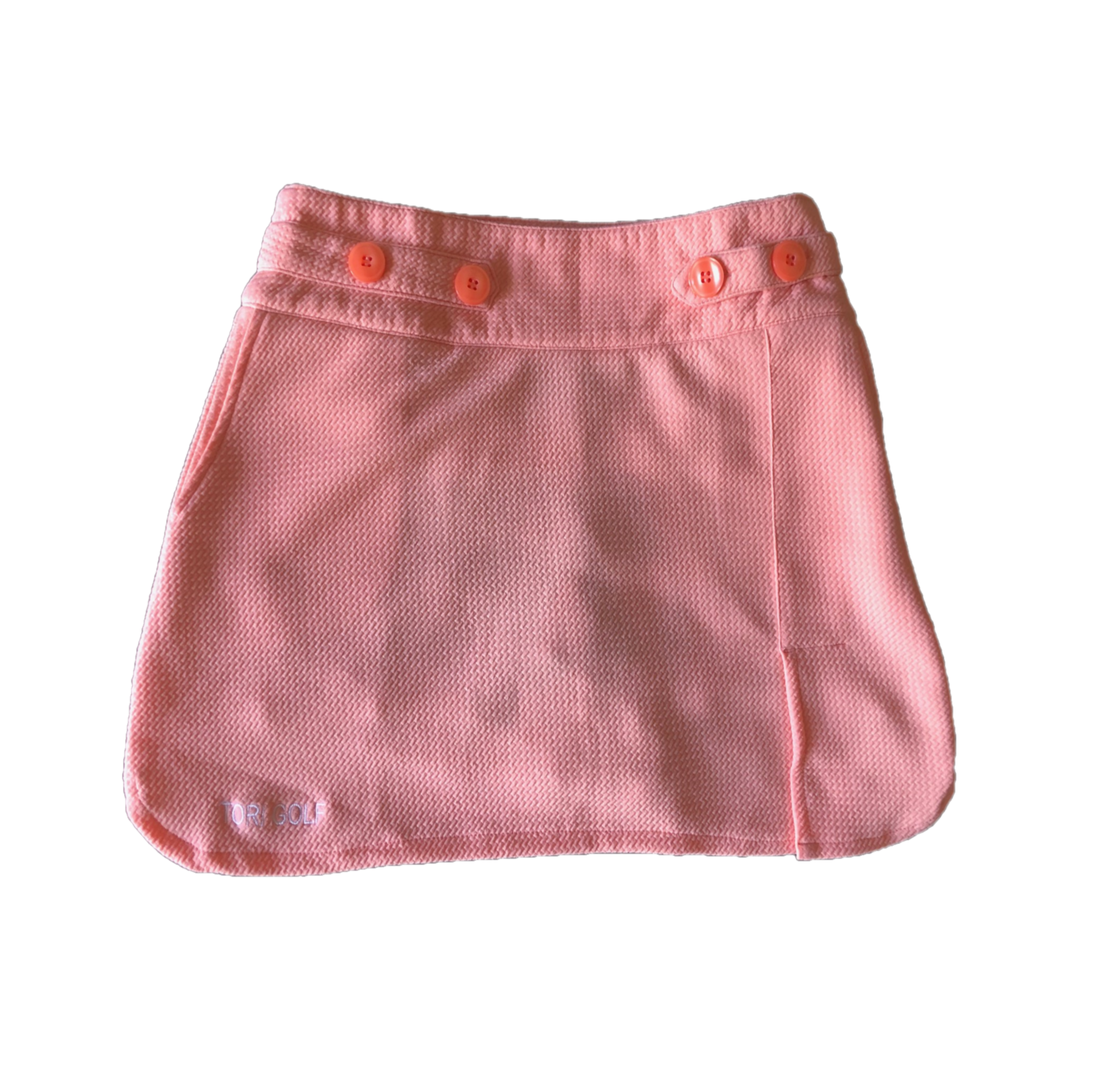 LS-070B  || Skirt Peach Pink Textured Fabric Side Zipper with 4 Large Waist Decorative Buttons 2 Side Pockets  and 2 Rear Button Flap Pockets.