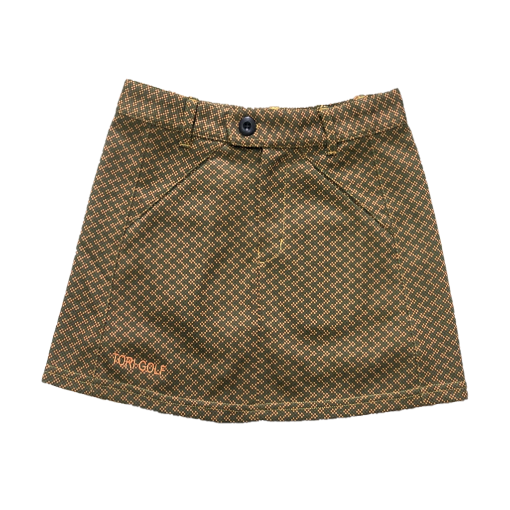 LS069 Ladies Skirt Dark Orange with Khaki Diagonal Motif 2 Front Slant Pockets and 2 Rear