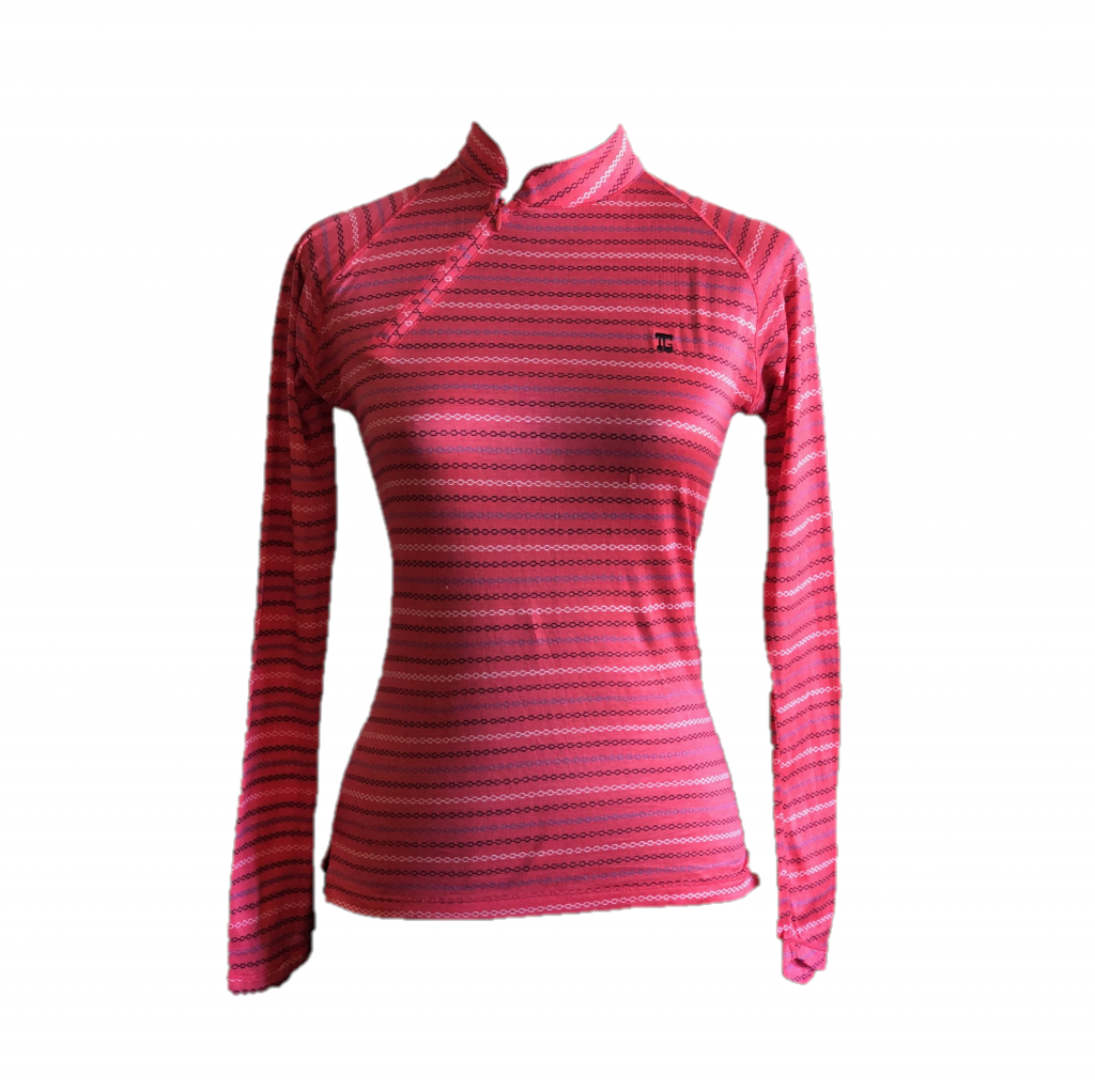 LT-069L || Ladies Top Orange / Pink with White, Black & Blue