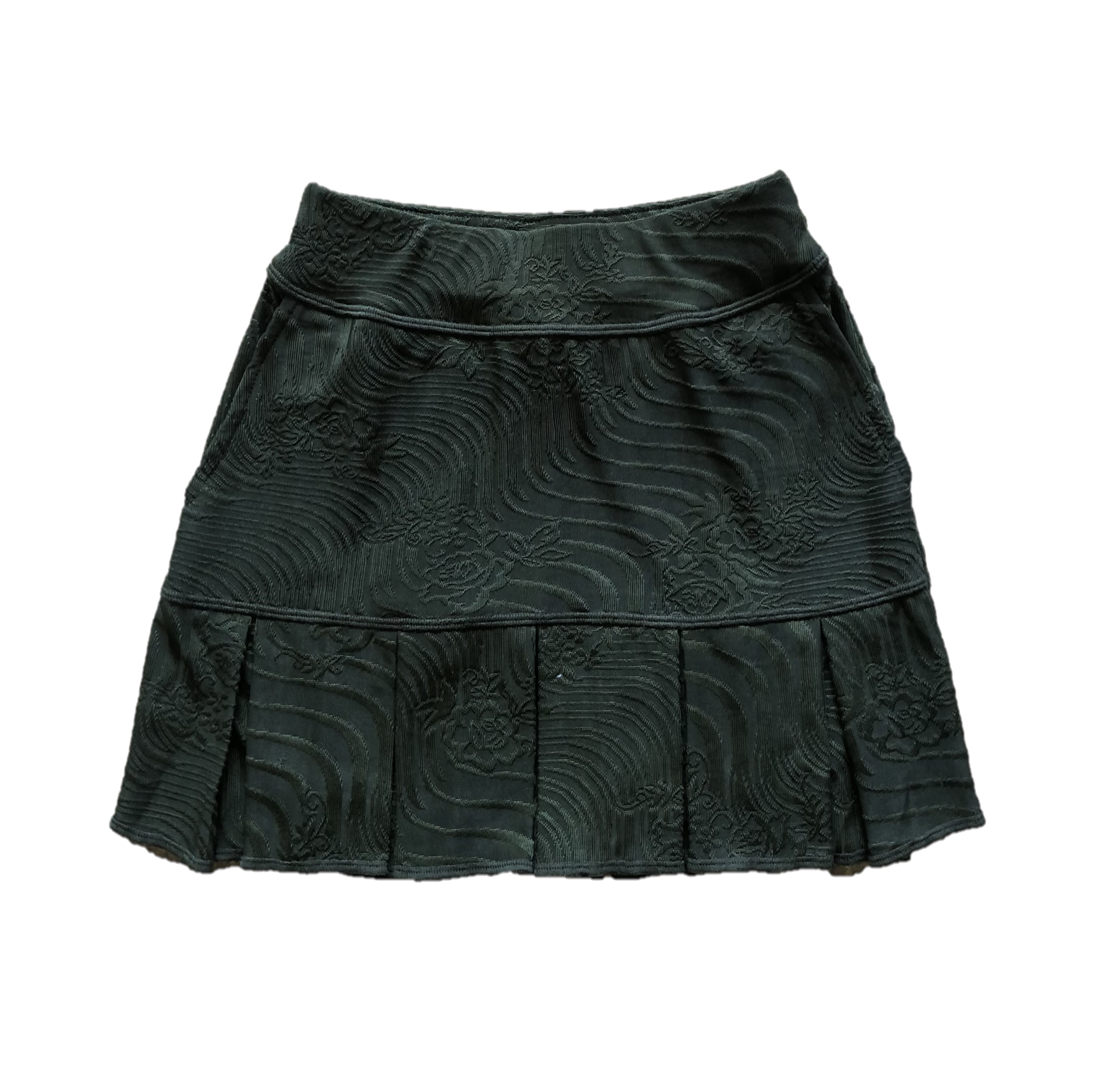 LS-064B || Skirt Soft  Bottle Green  Embossed with All Around Short Pleats