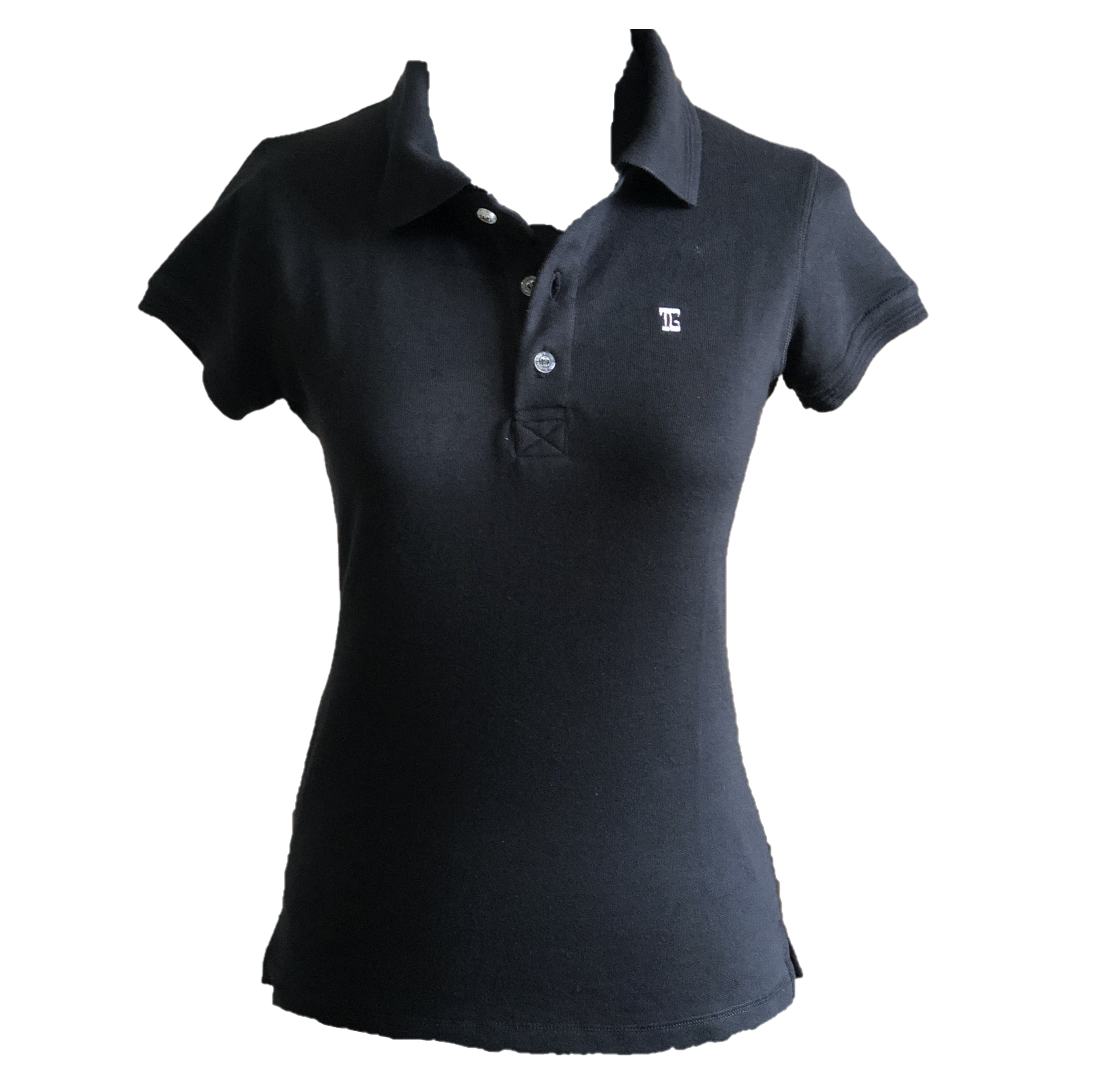 LT-105A || Ladies Top Black Short Sleeve  Textured Cloth One Concealed Side Seam Pocket Featured Overlocked Shoulder V Saddle