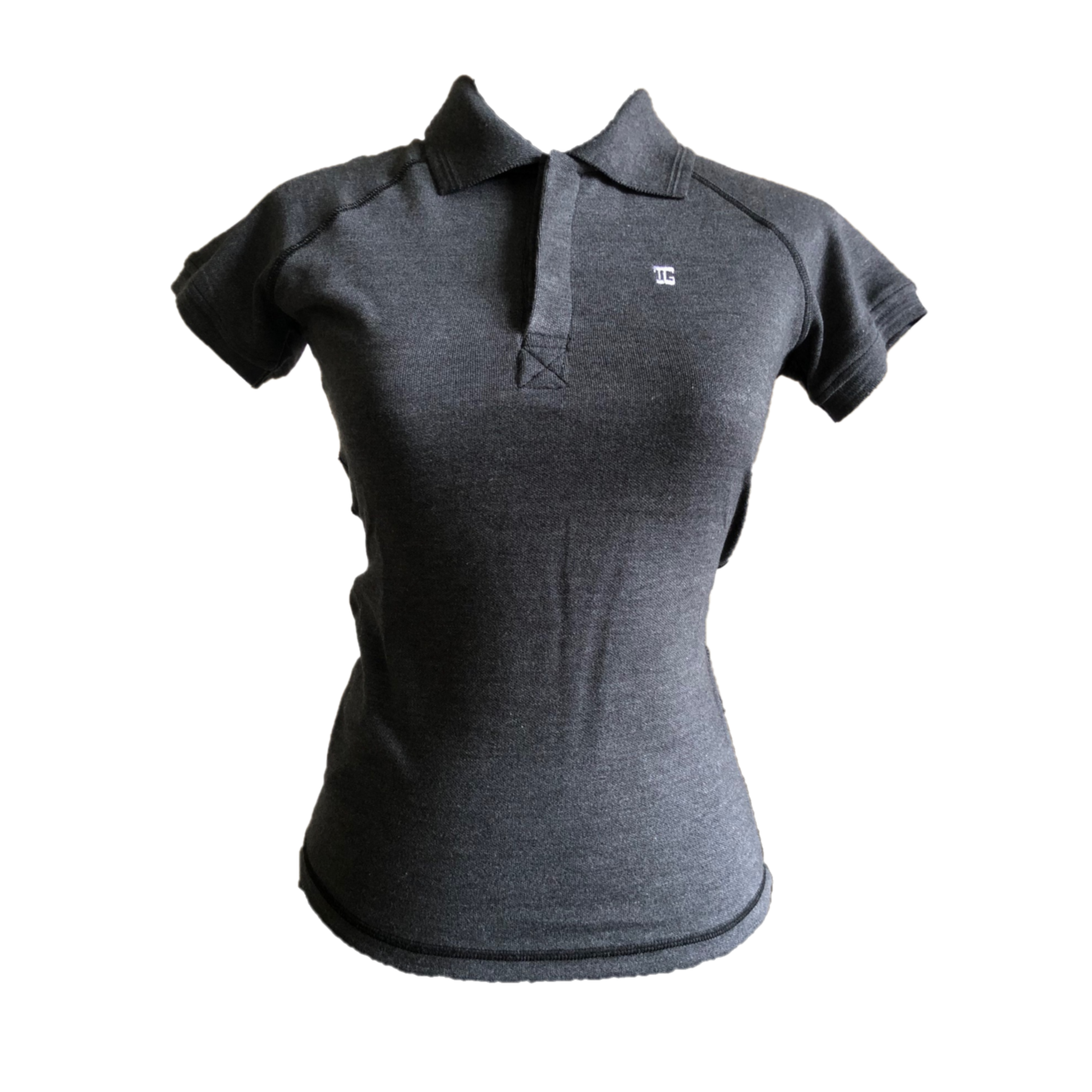 LT-108B || Ladies Top Long Raglan Sleeve Charcoal Grey Textured One Concealed Side Seam Pocket & Concealed Button Collar