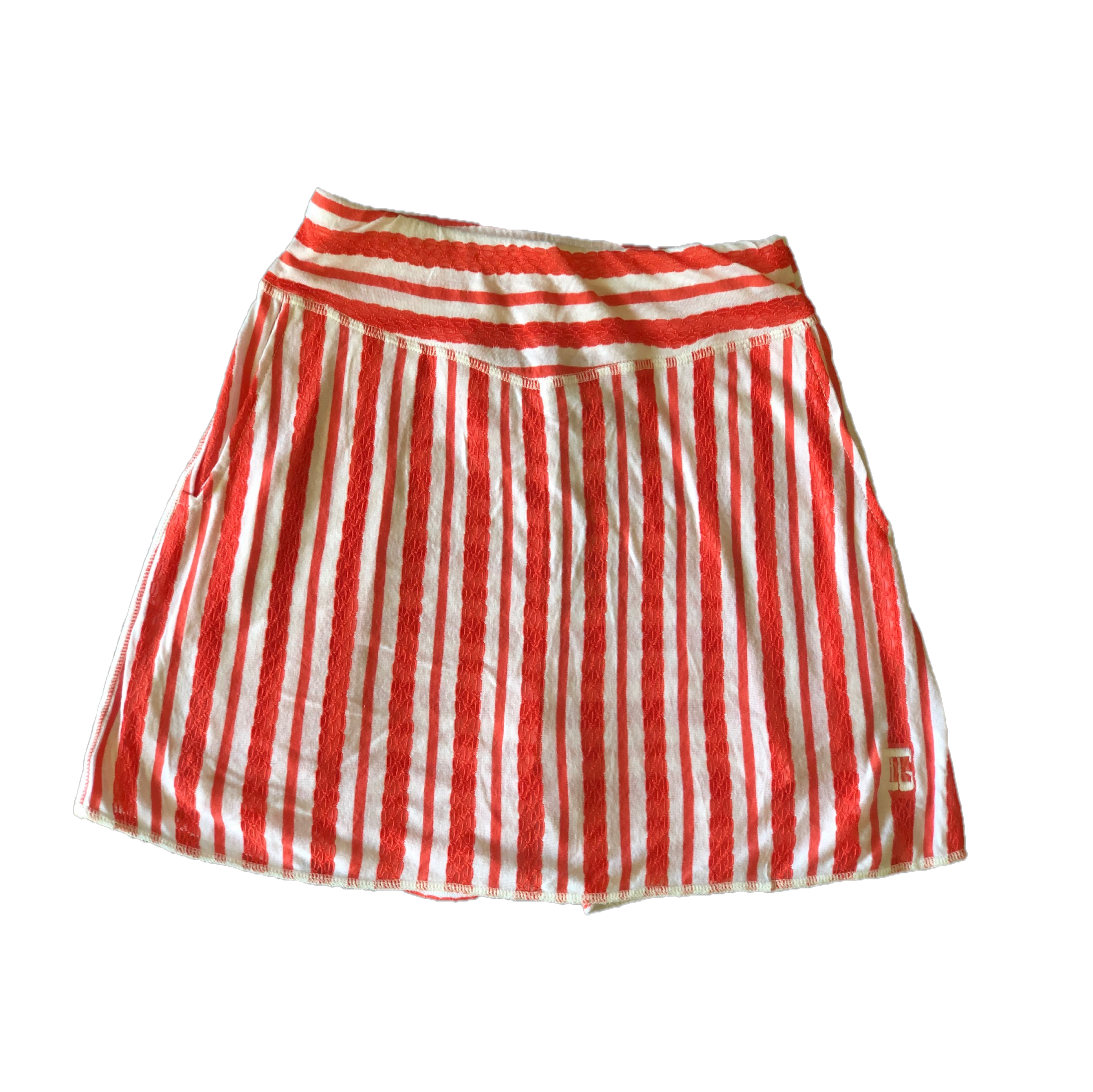 LS – 043G || Ladies Skort White With Orange Lace Combination Stripe 2 Side Pocket And Pleated Rear Panel