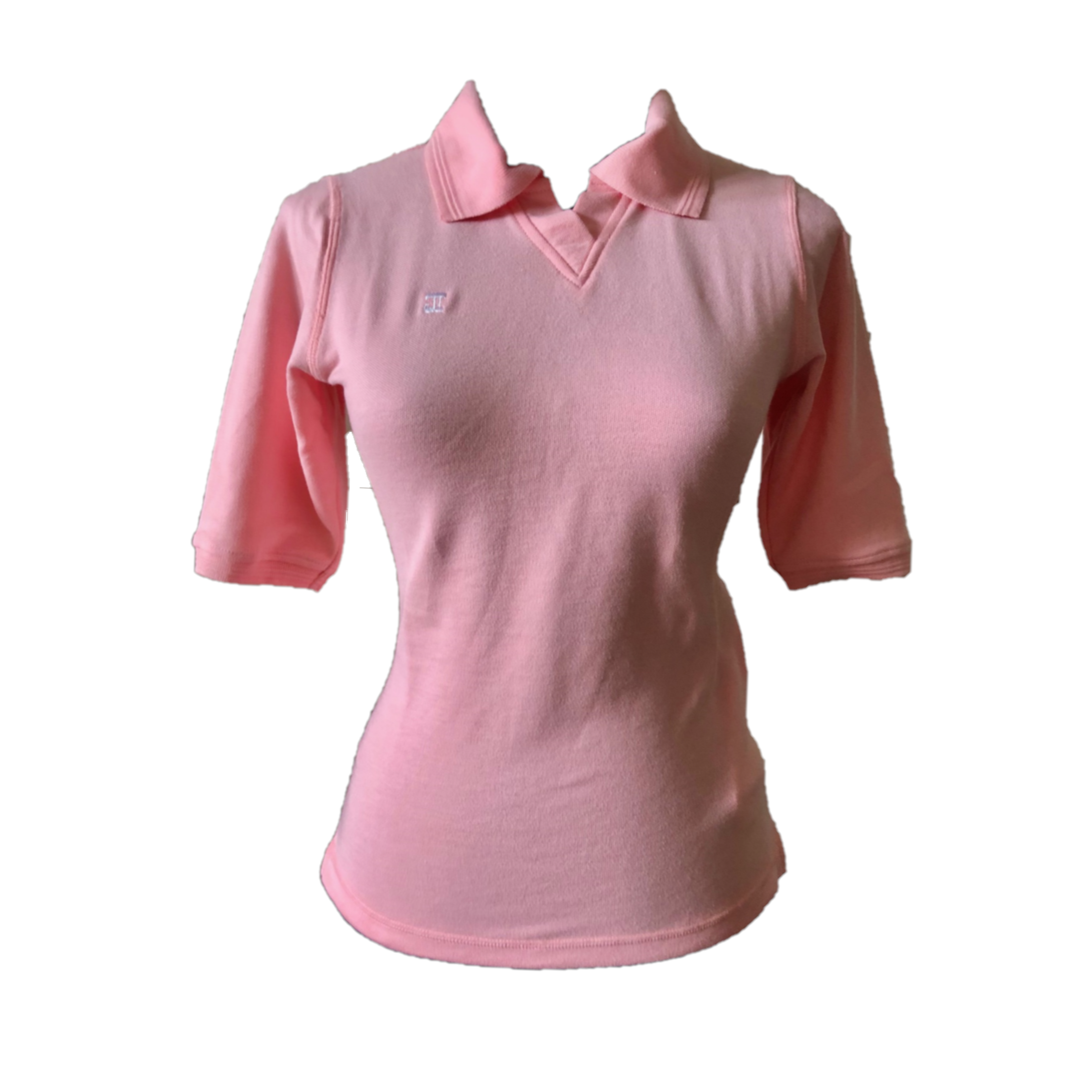 LT – 106A || Ladies Top Baby Pink Texture Cloth Elbow Length Sleeve V neck With Collar Rear V Overlock Stitched Saddle