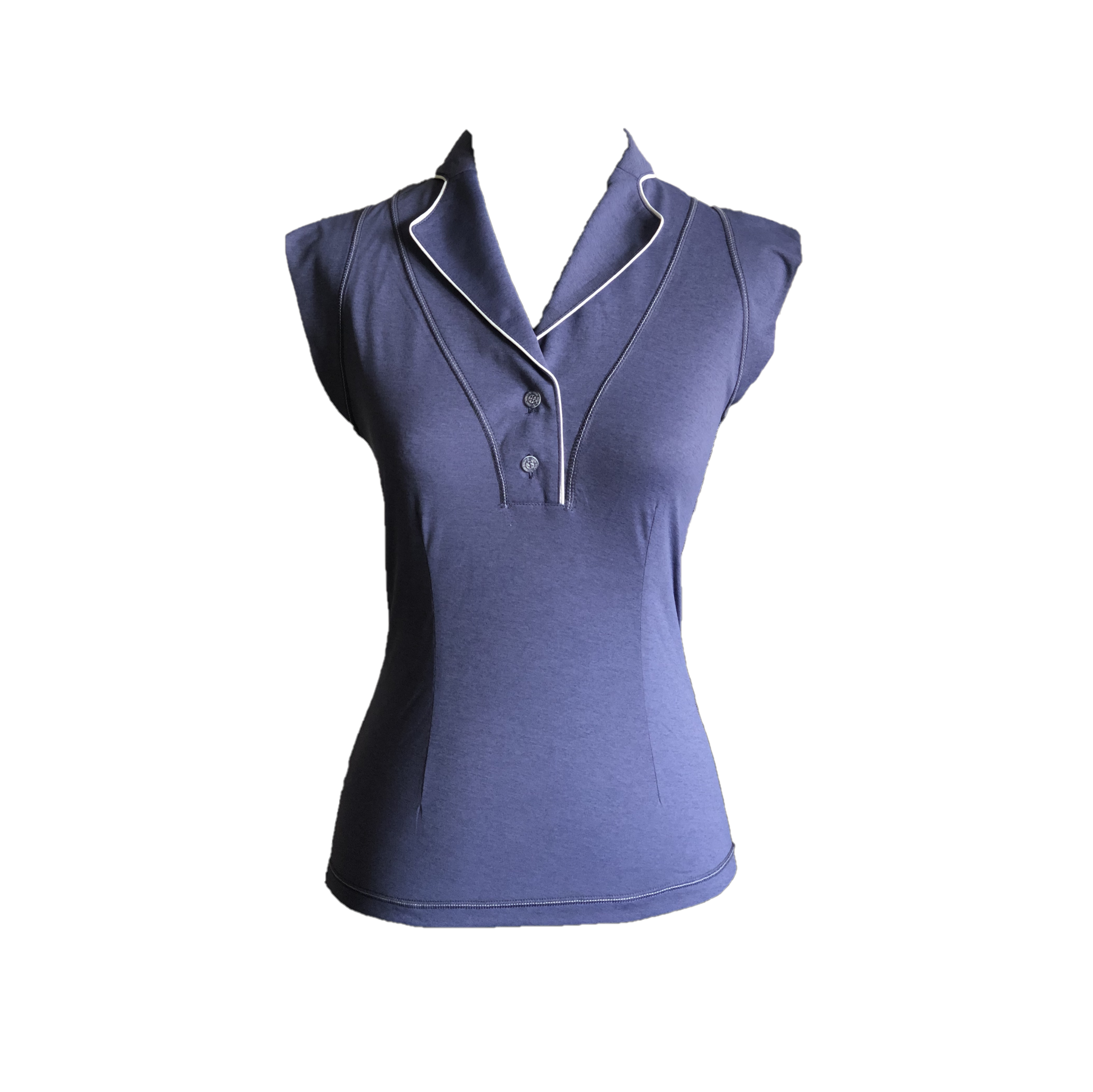 LT-111A || Ladies Top Smoke Blue Sleeveless  Shawl Neck 2 Buttons with White Piping