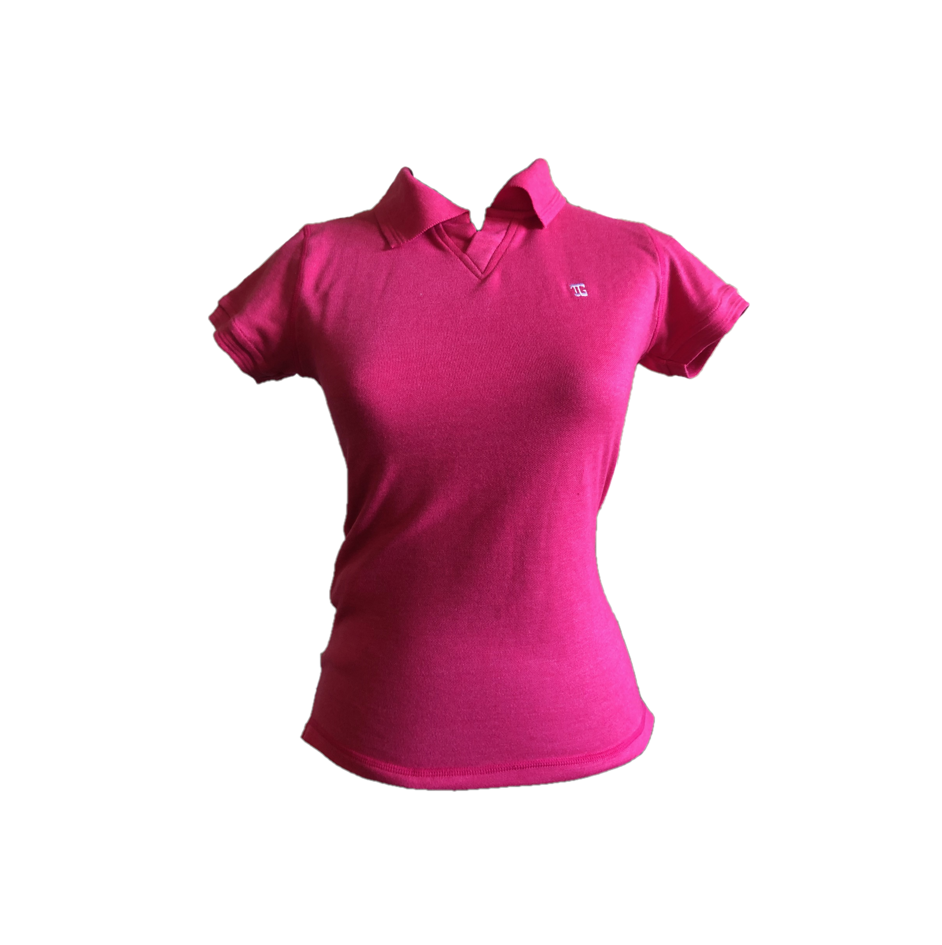 LT-107 || Ladies Top Raspberry Pink Textured Cloth Short Sleeves V Neck with Collar Rear V  Overlocked Stitched Saddle