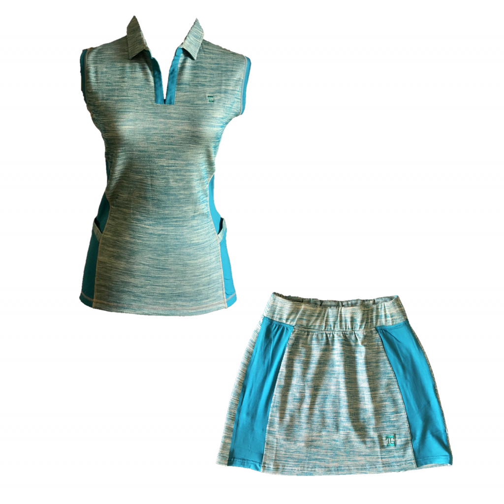 LGS-002 || Ladies Golf Skirt & Top Set Yellow Tan with Green