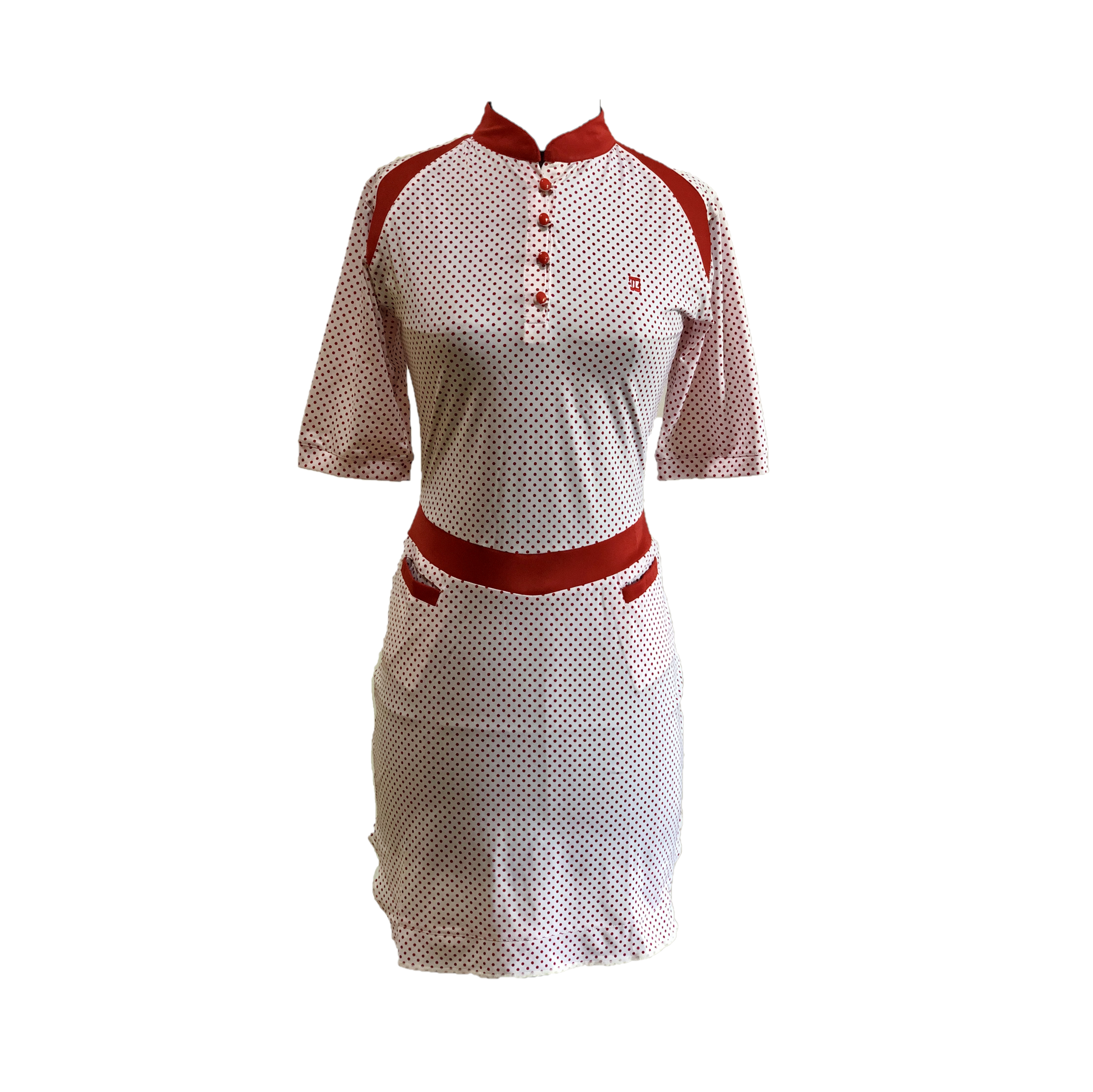 GD-008A || Golf Dress Pink with Red Polka Dots Shirt Tail Hem