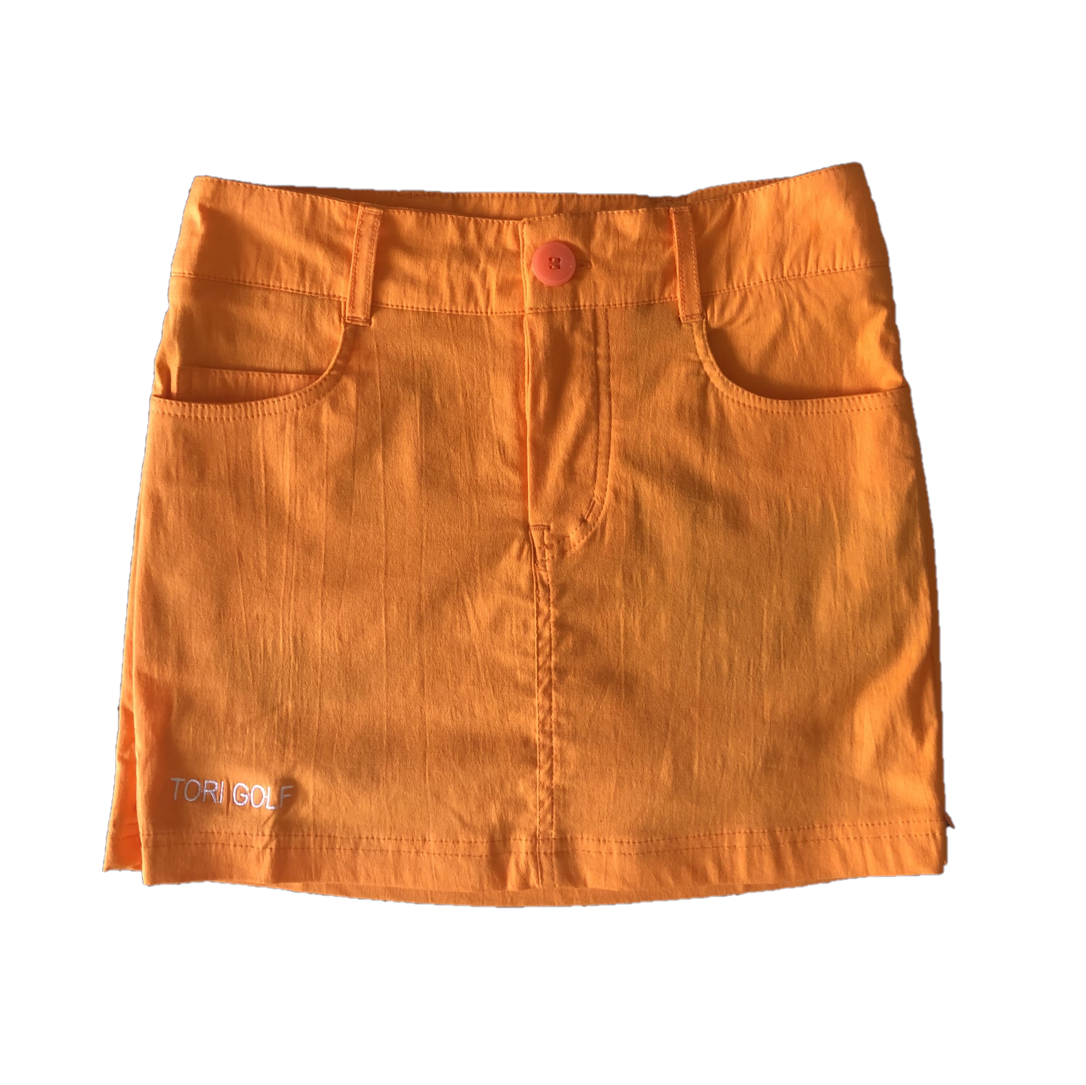 LS-021A || Skirt Tangerine With 2 Round Front Pockets 2 Rear Patch Front Zipper And 2 Zipped Side Vents.