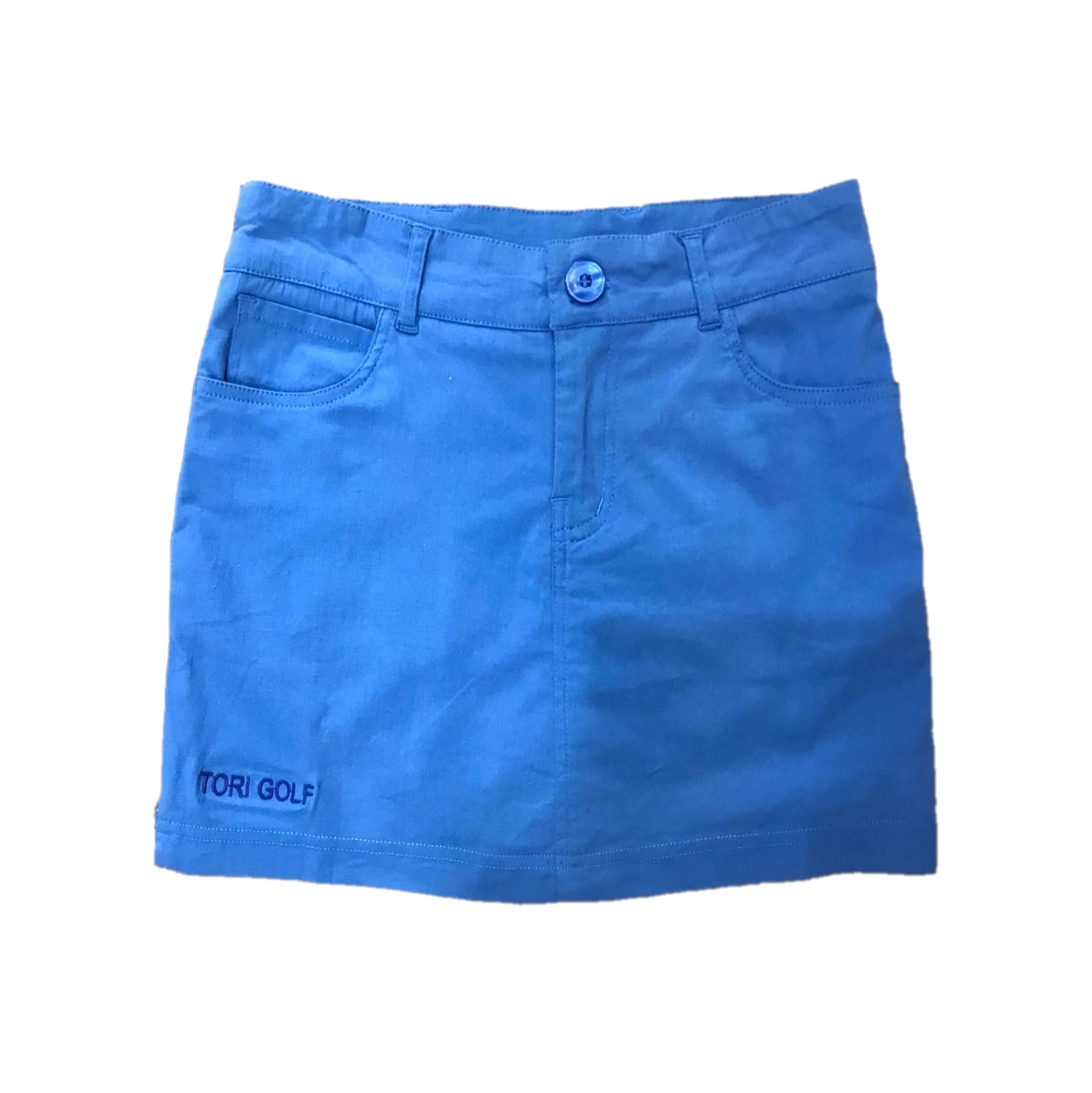 LS-021E || Skirt Blue With 2 Round Front Pockets 2 Rear Patch Front Zipper And 2 Zipped Side Vents.