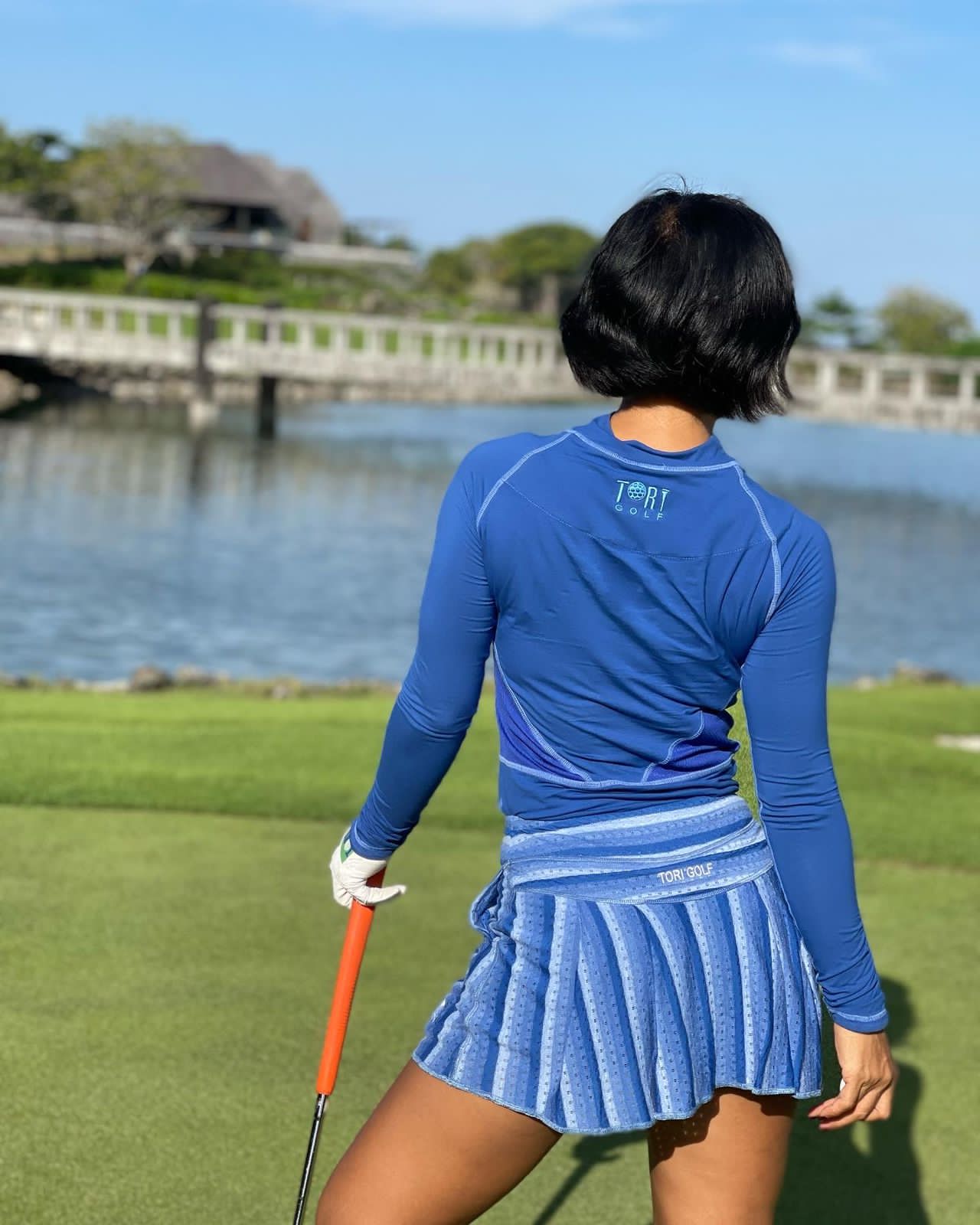 LS-043O || Skirt Dark Blue with White Vertical Stripes (Horizontal at Waist Band) and Small Horizontal = Breathing Openings All Around Pleated Rear Panel and 2 Side Pockets - Image 5