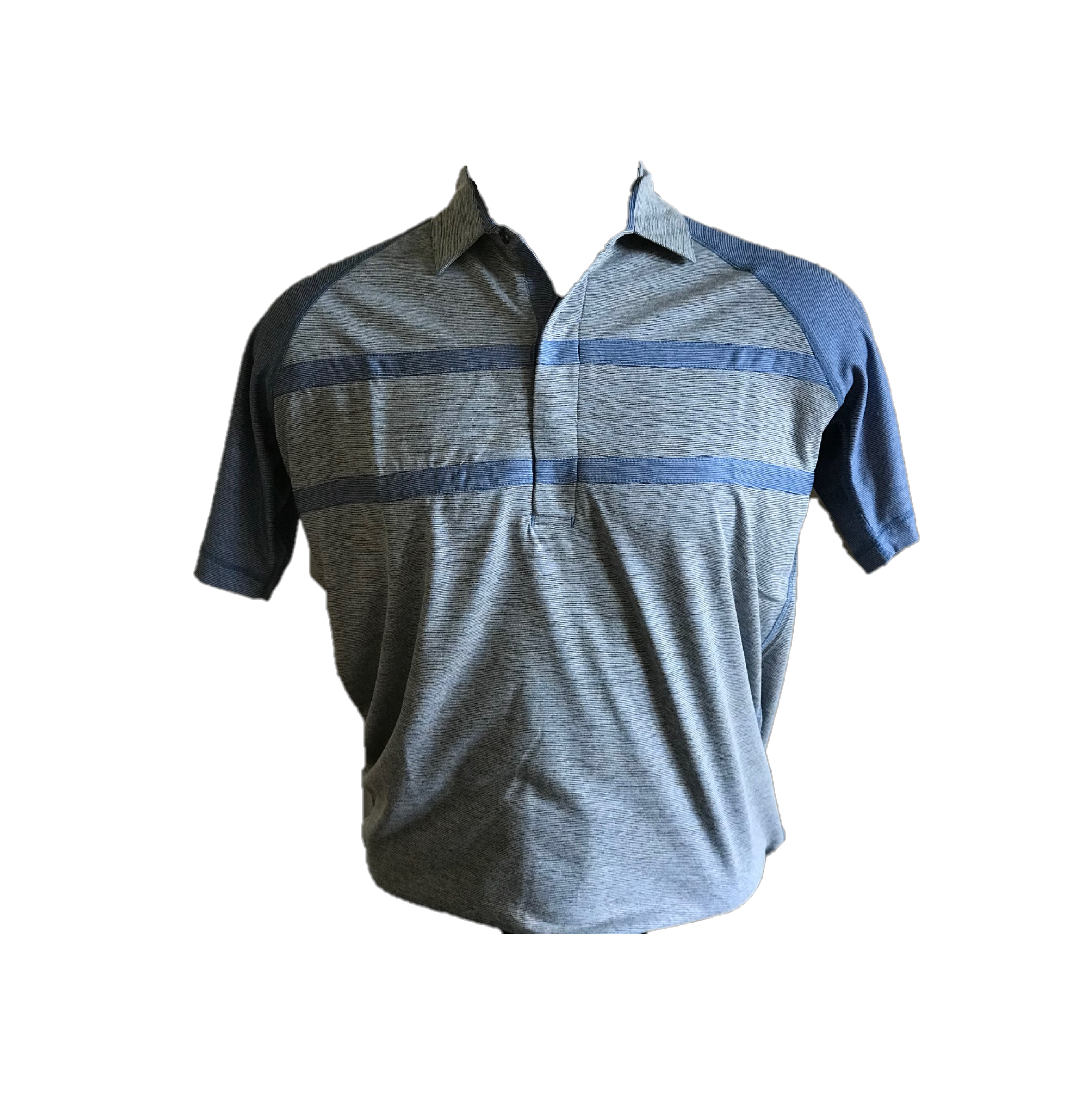 MT – 020 || Men Top Blue With Grey Horizontal Chest Stripes.