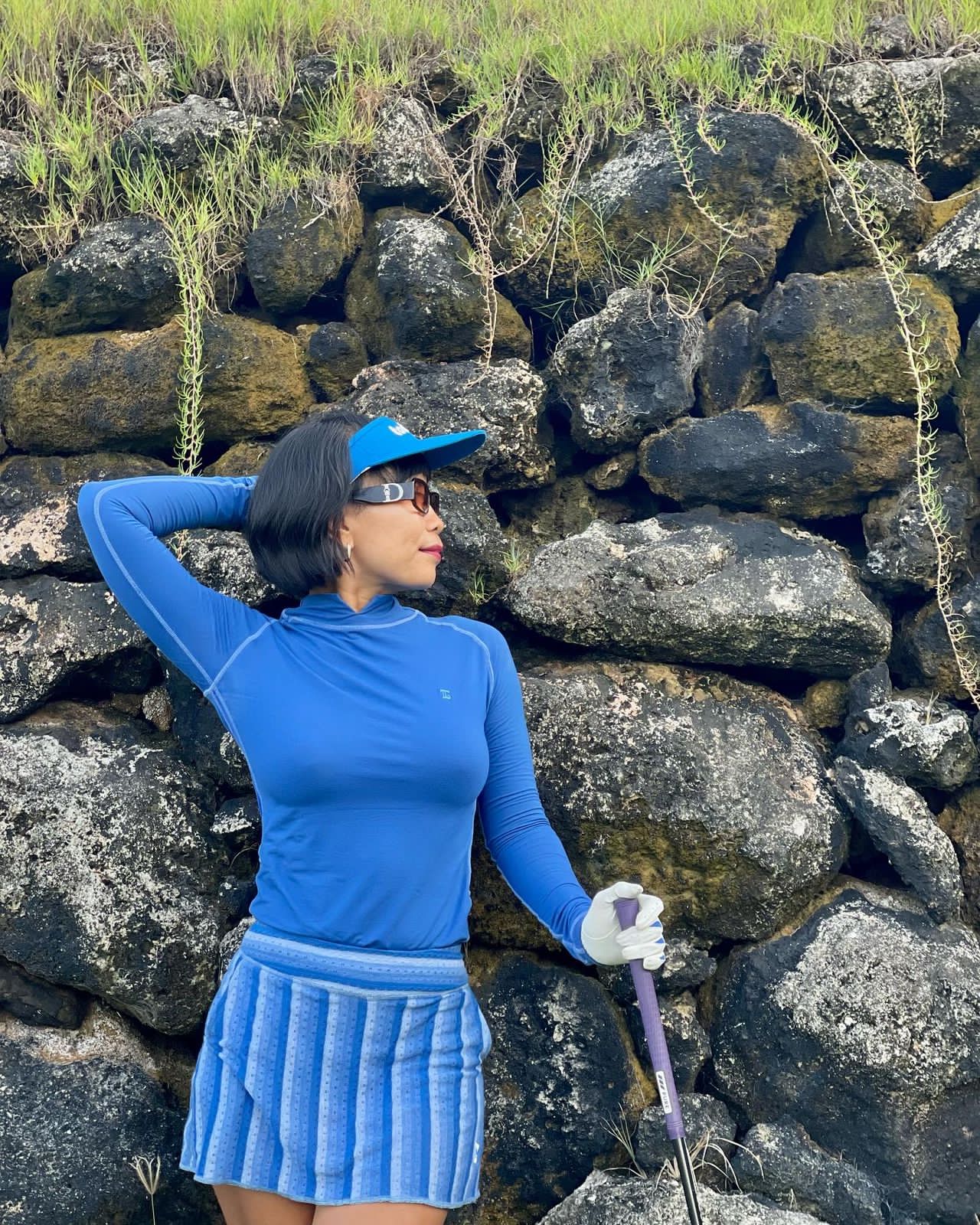 LS-043O || Skirt Dark Blue with White Vertical Stripes (Horizontal at Waist Band) and Small Horizontal = Breathing Openings All Around Pleated Rear Panel and 2 Side Pockets - Image 2