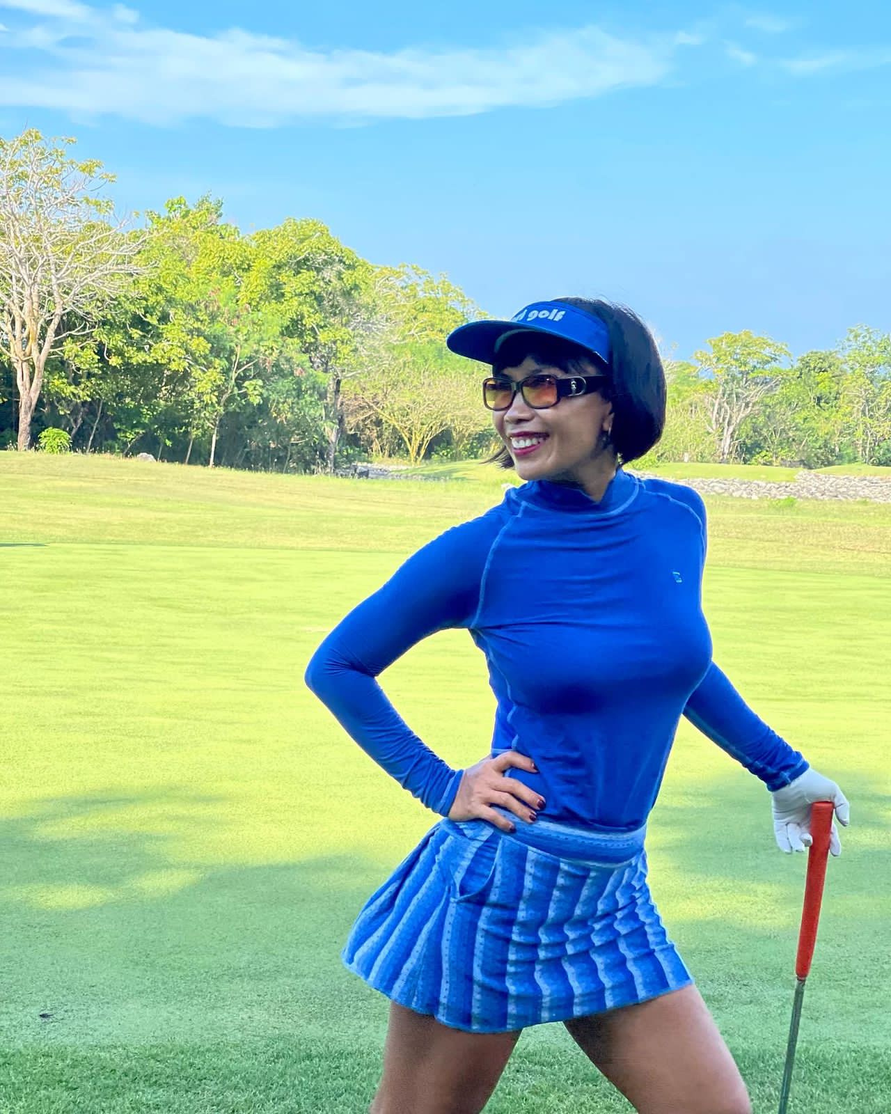 LS-043O || Skirt Dark Blue with White Vertical Stripes (Horizontal at Waist Band) and Small Horizontal = Breathing Openings All Around Pleated Rear Panel and 2 Side Pockets - Image 3