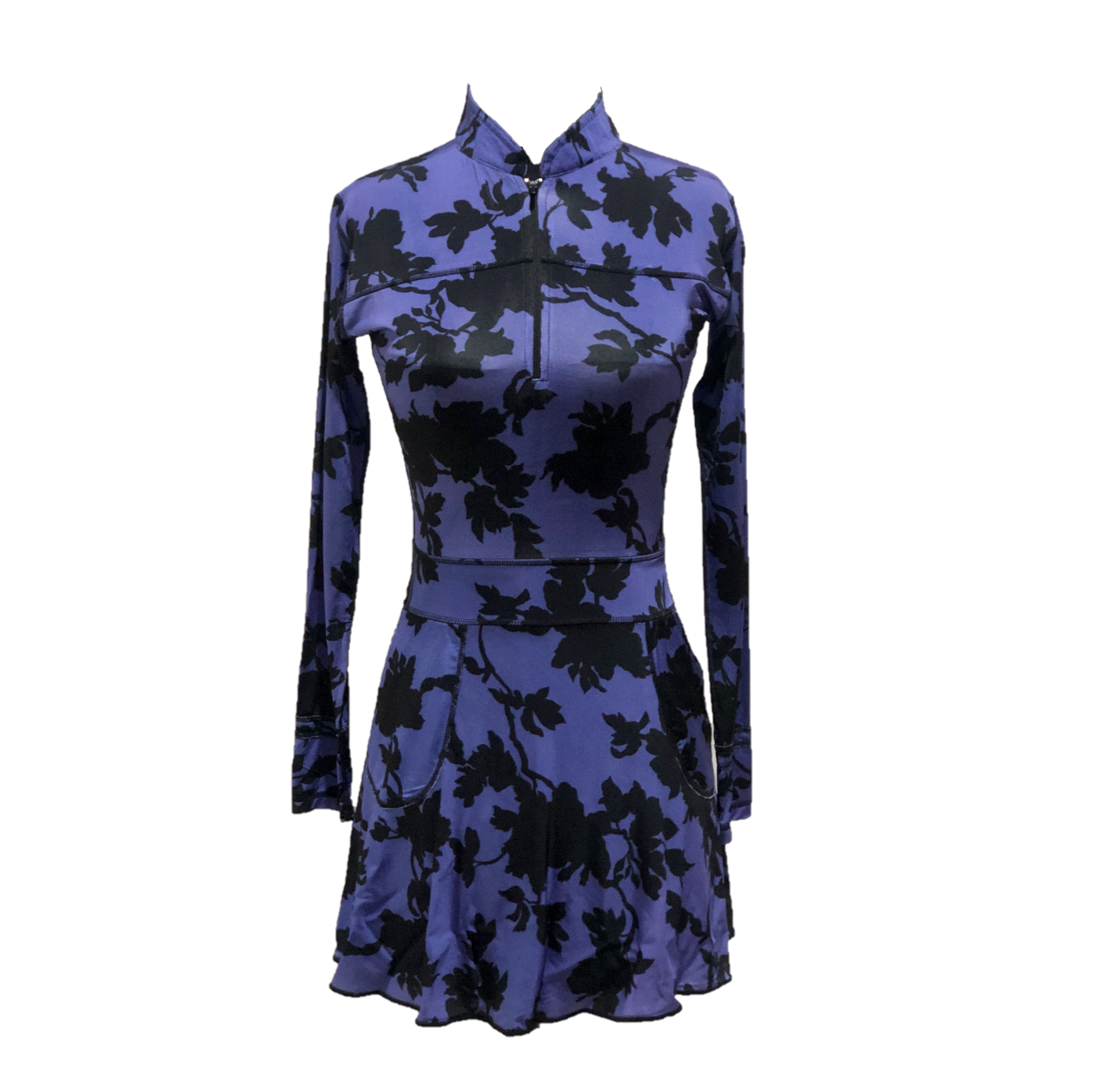 GD-015A || Golf Dress Mauve with Black Leaf Motif Zip Fastened V Neck  and 2 Side Pockets