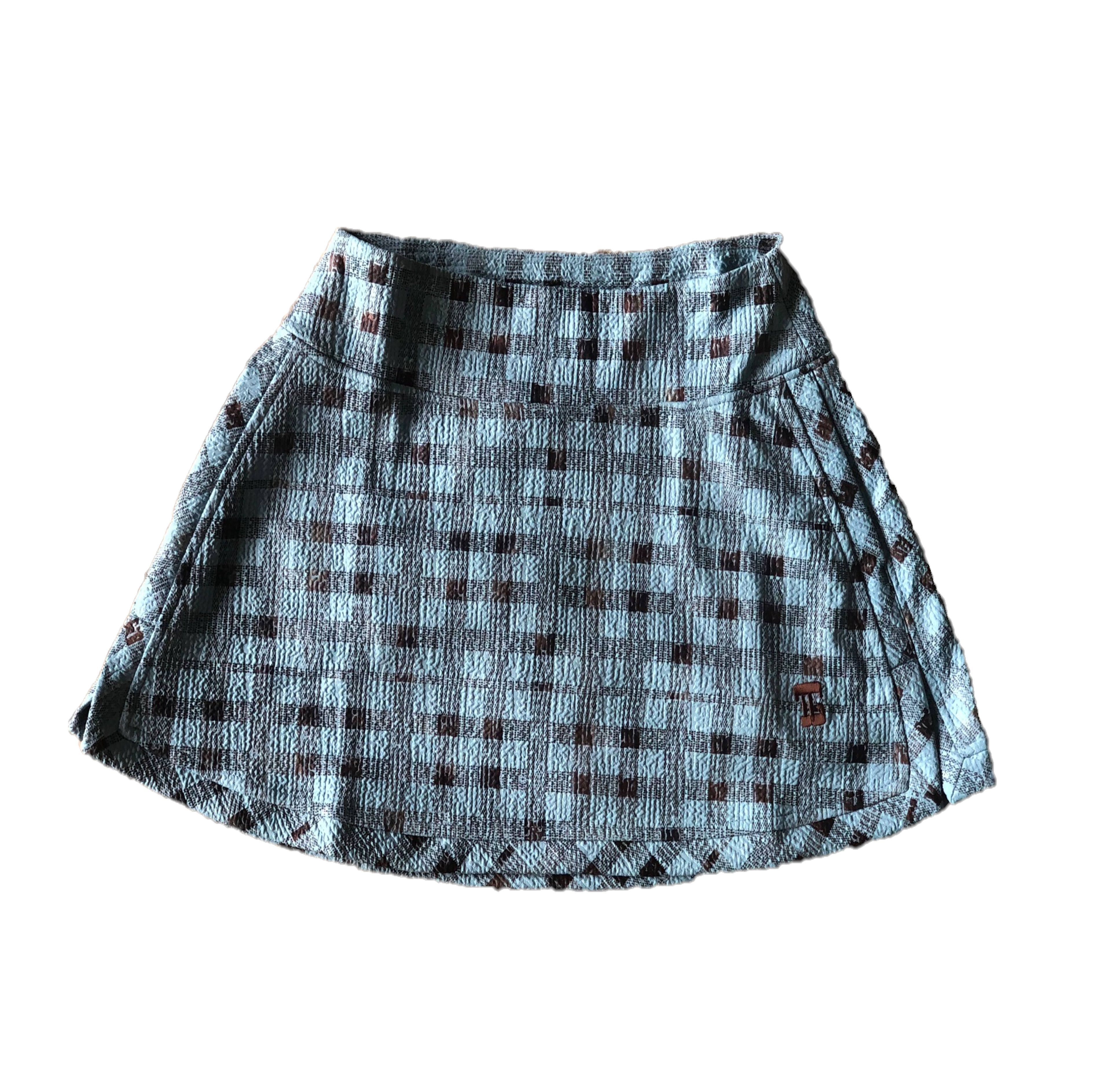 LS-041D || Ladies Skirt Wrap Around Blue With Black & Grey Check A Line Model
