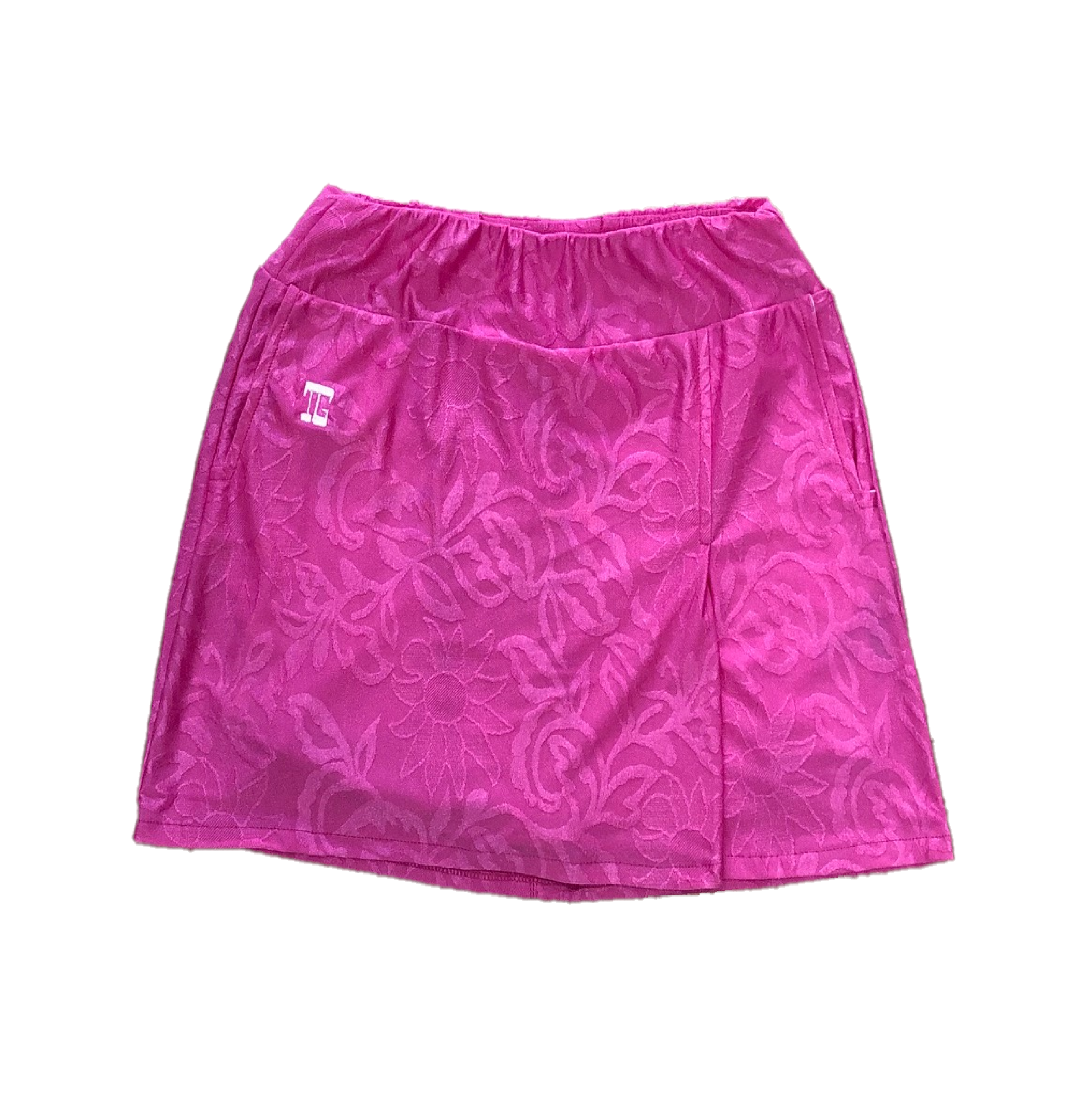 LS-066B || Skirt Bright Pink With Faith Silver Leaf Motif 2 Side And One Rear Pockets