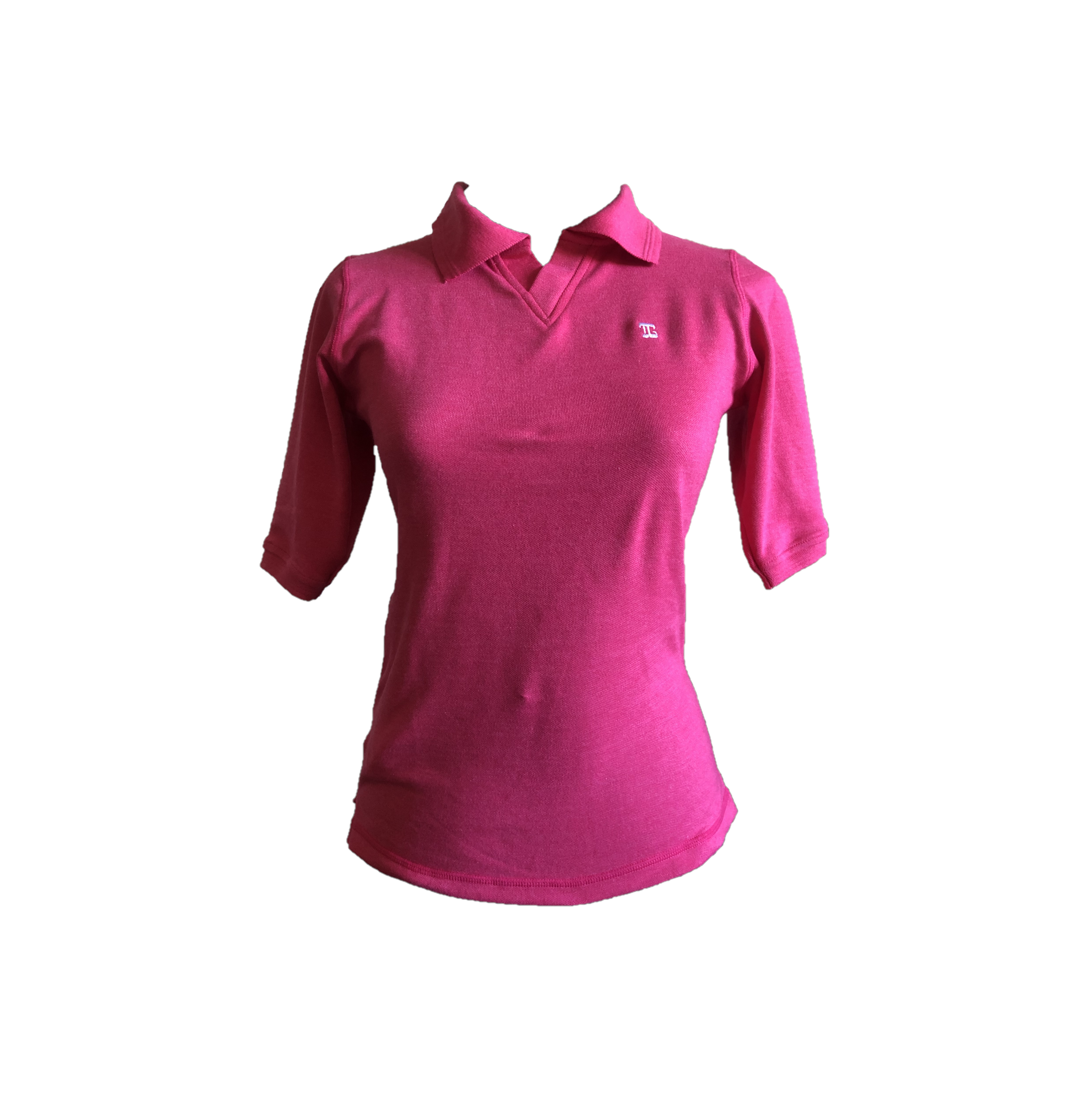 LT-106 || Ladies Top Raspberry Pink Textured Cloth Elbow Length Sleeve V Neck With Collar Rear V Overlock Stitched Saddle.