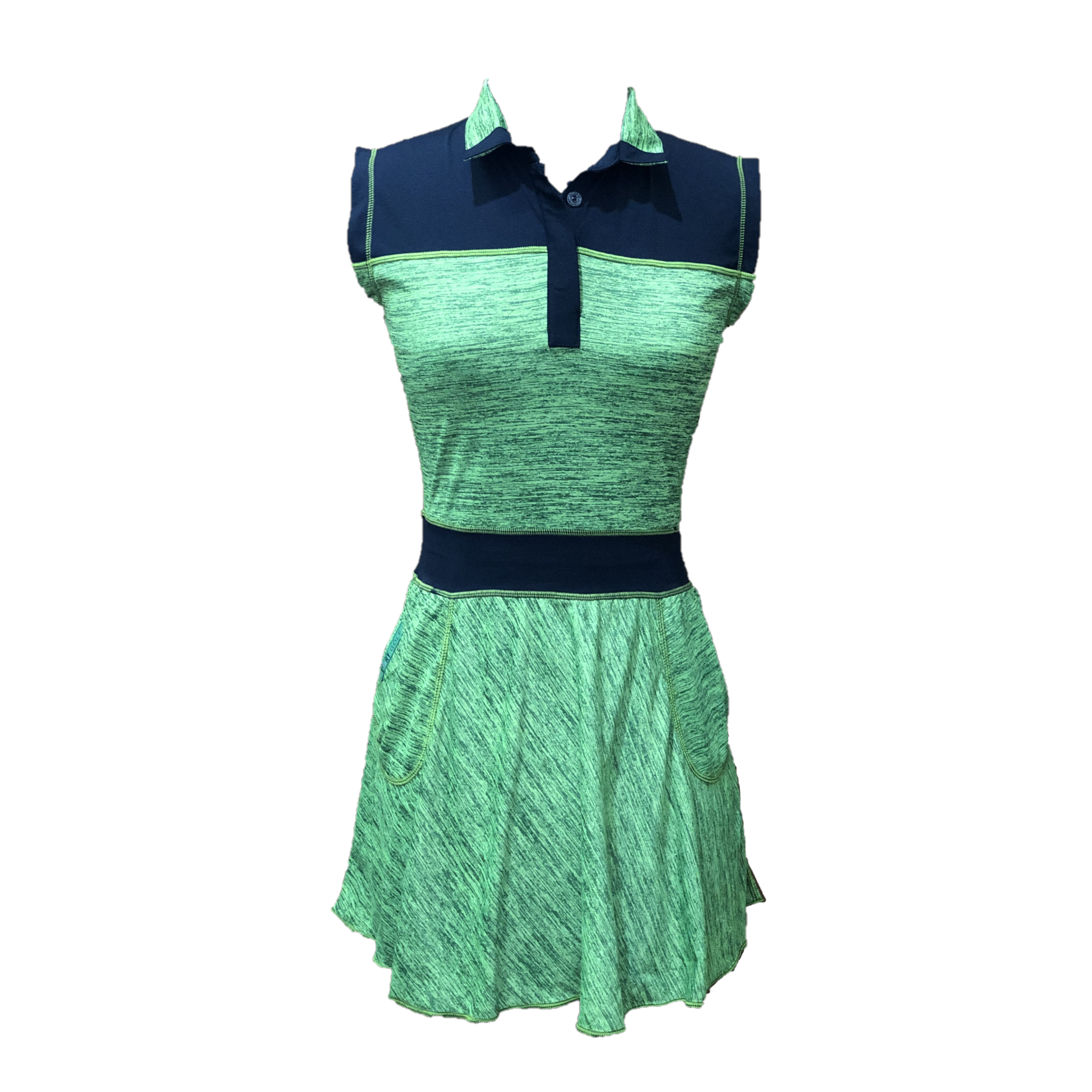 GD-013A || Golf Dress Sleeveless Green with Black Shoulder Panel and Green Collar Neck Trim