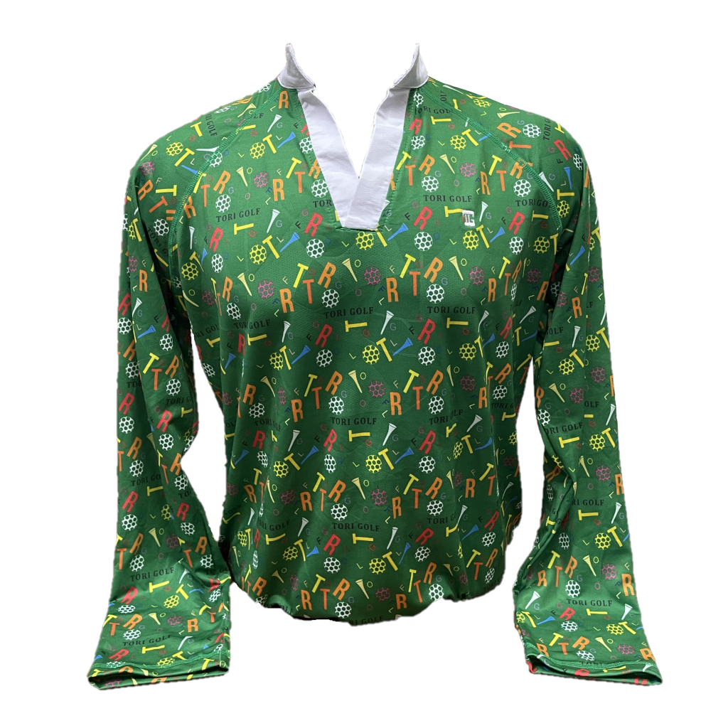 MT-031 || Men Top Green Tori Golf Motif Long Sleeve with White