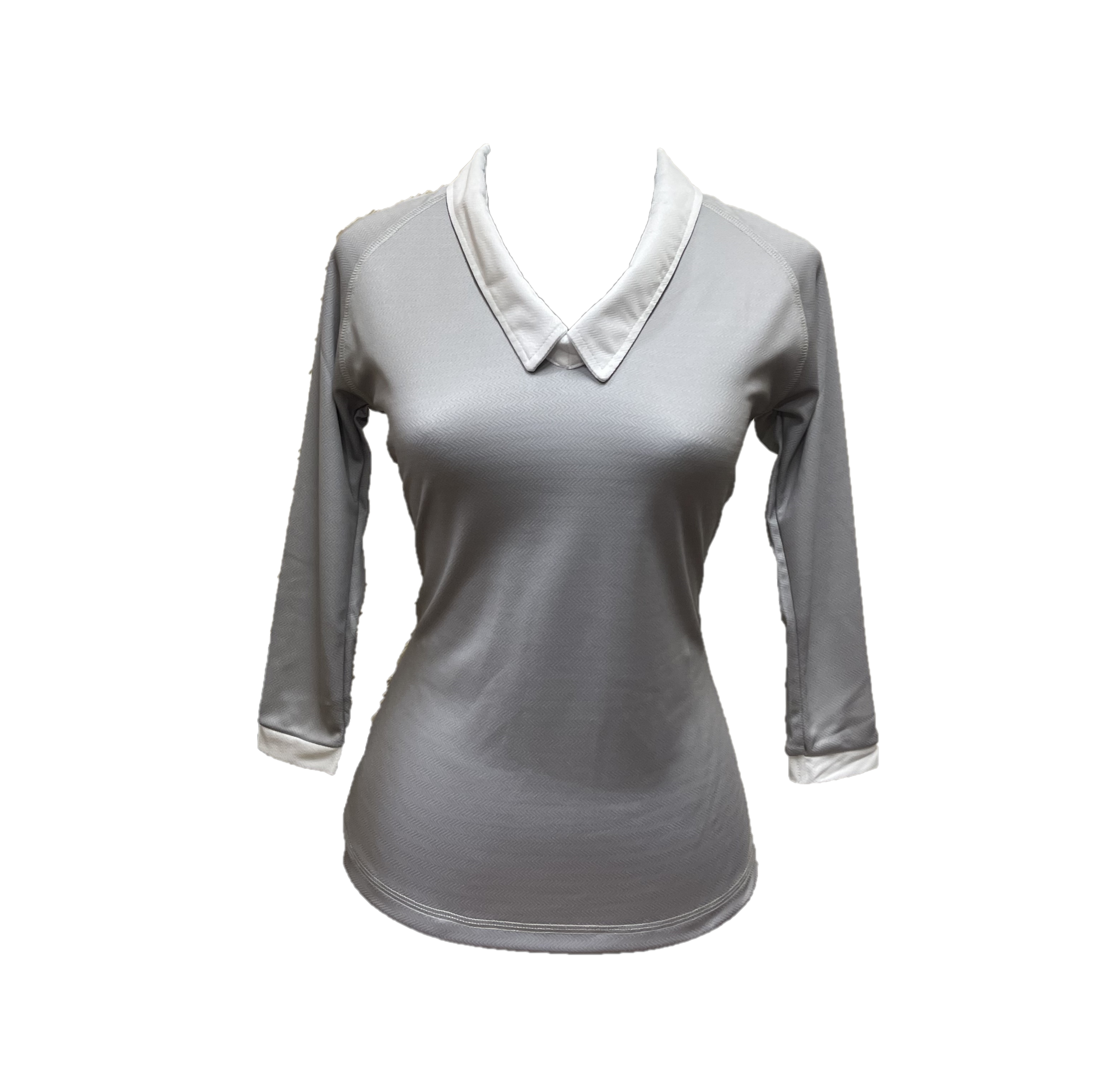 LT-133 || Ladies Top Grey with White Trim 3/4 Sleeve Rear White Panel