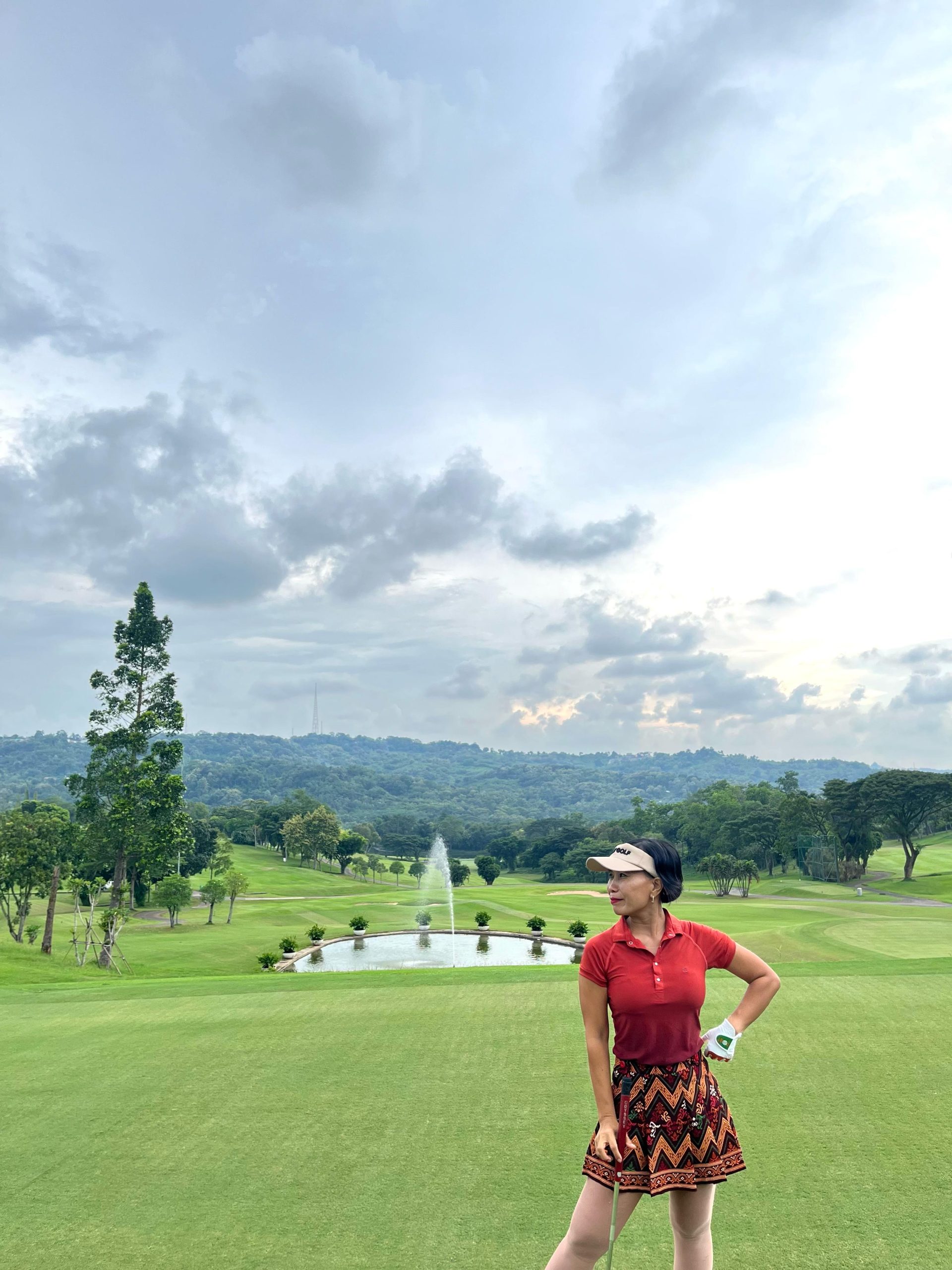 LS-083G || Skirt Brown, Red, Yellow and White Modern Indonesian Batik (Dominant Orange W Motif) Side Button Waist Fastening Large Knife Pleated - Image 4