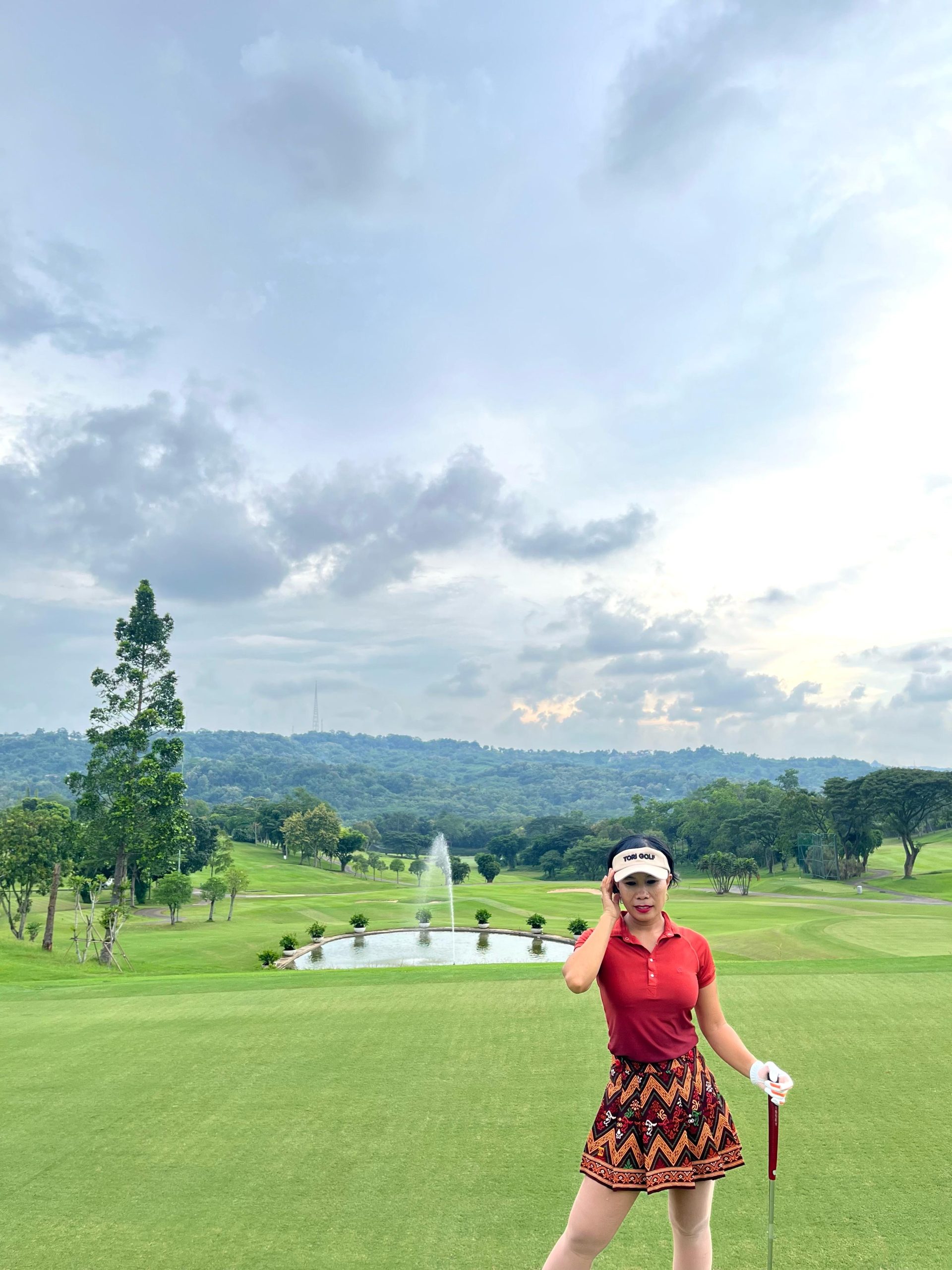 LS-083G || Skirt Brown, Red, Yellow and White Modern Indonesian Batik (Dominant Orange W Motif) Side Button Waist Fastening Large Knife Pleated - Image 5