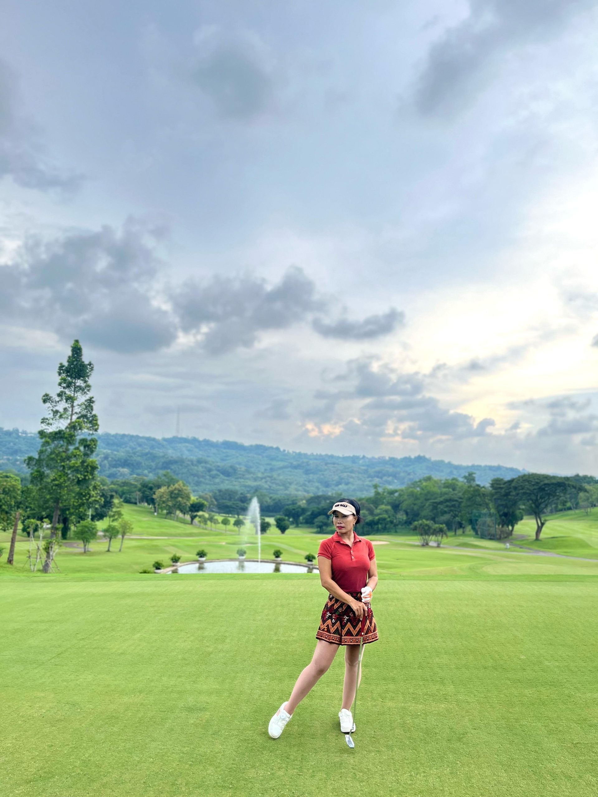 LS-083G || Skirt Brown, Red, Yellow and White Modern Indonesian Batik (Dominant Orange W Motif) Side Button Waist Fastening Large Knife Pleated - Image 7