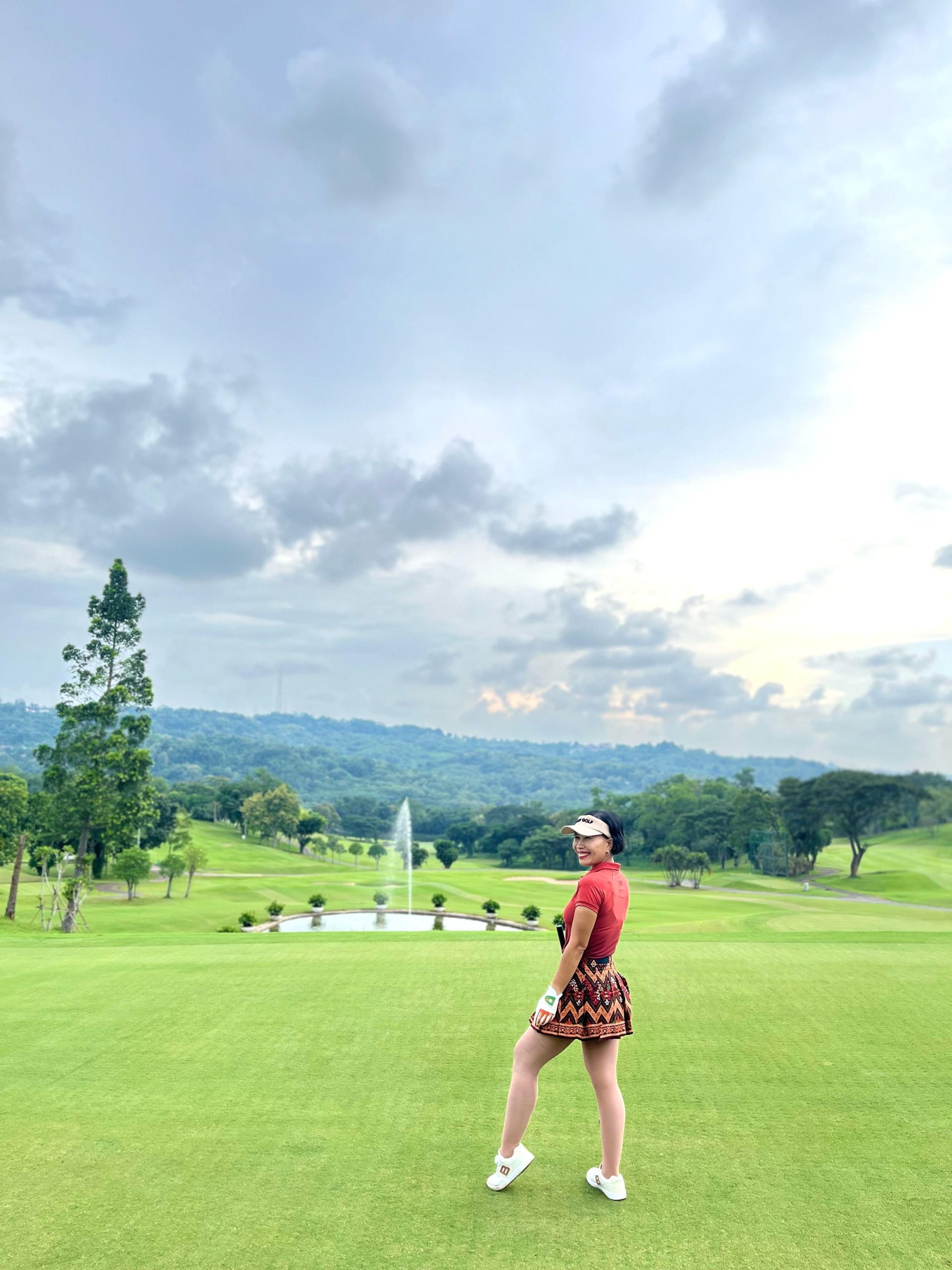 LS-083G || Skirt Brown, Red, Yellow and White Modern Indonesian Batik (Dominant Orange W Motif) Side Button Waist Fastening Large Knife Pleated - Image 6