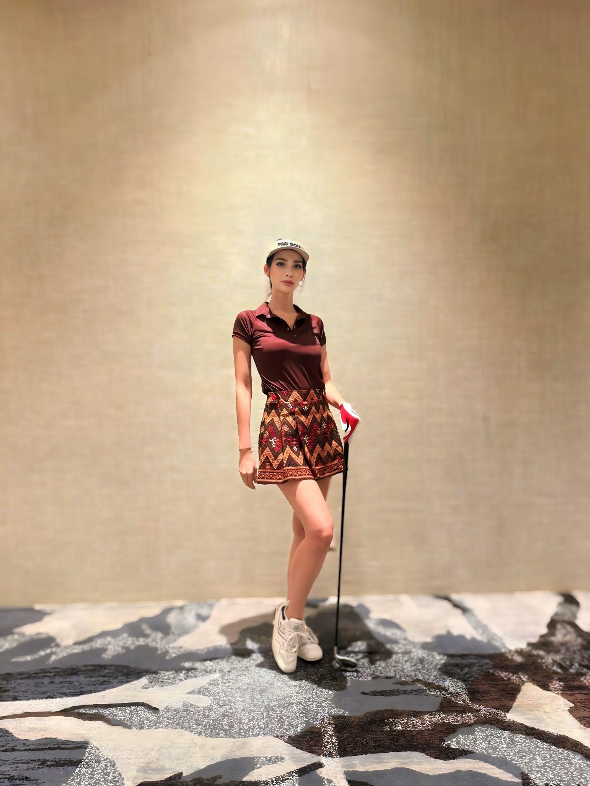 LS-083G || Skirt Brown, Red, Yellow and White Modern Indonesian Batik (Dominant Orange W Motif) Side Button Waist Fastening Large Knife Pleated - Image 2