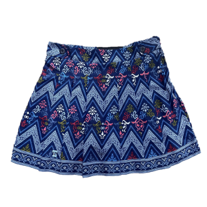 LS-083H || Skirt Royale Blue, Baby Blue and Red Modern Indonesian Batik Pattern (Dominant Yellow W Motif) Side Button Waist Fastening Large Knife Pleated - L