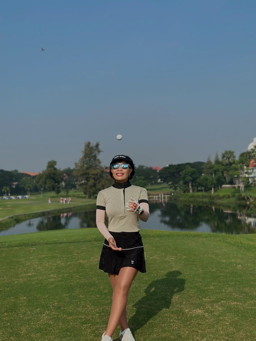 LT-140 || Ladies Top Short Sleeve Grey w Black Horiz Dashed Stripes with Collar and Sleeve Trim Black - Image 3