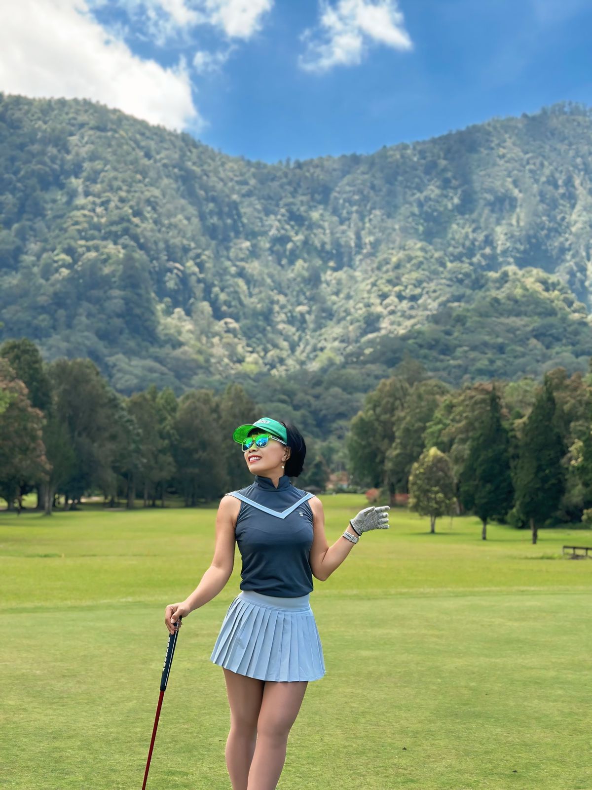 LT-130A || Ladies Top Sleeveless Blue Two-tone Yellow and White V Chest Stripes Trim Mandarin Neck & Rear Zip - Image 4