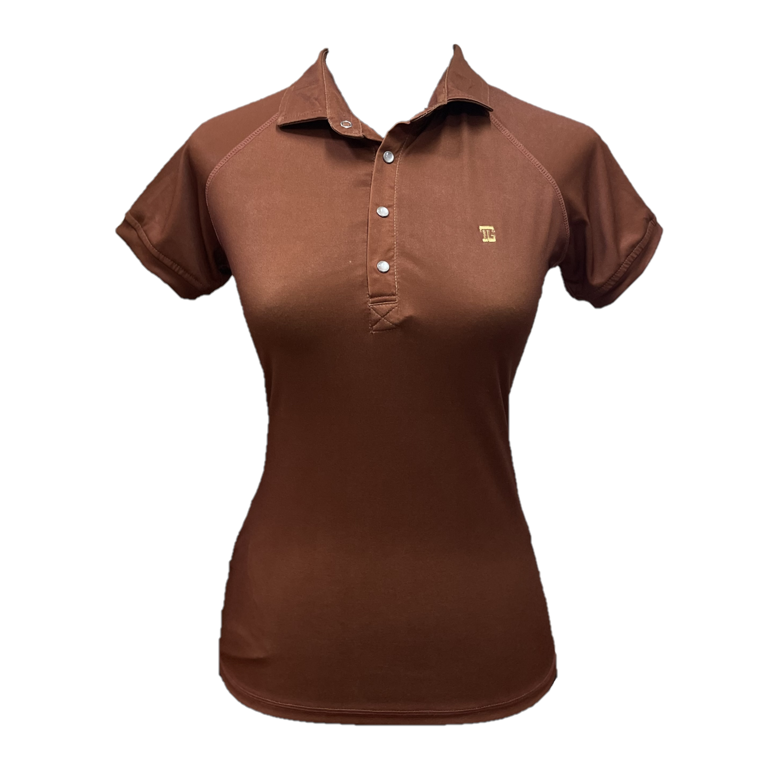 LT-138F || Ladies Top Short Sleeve Brown and Snap Pearl Buttons