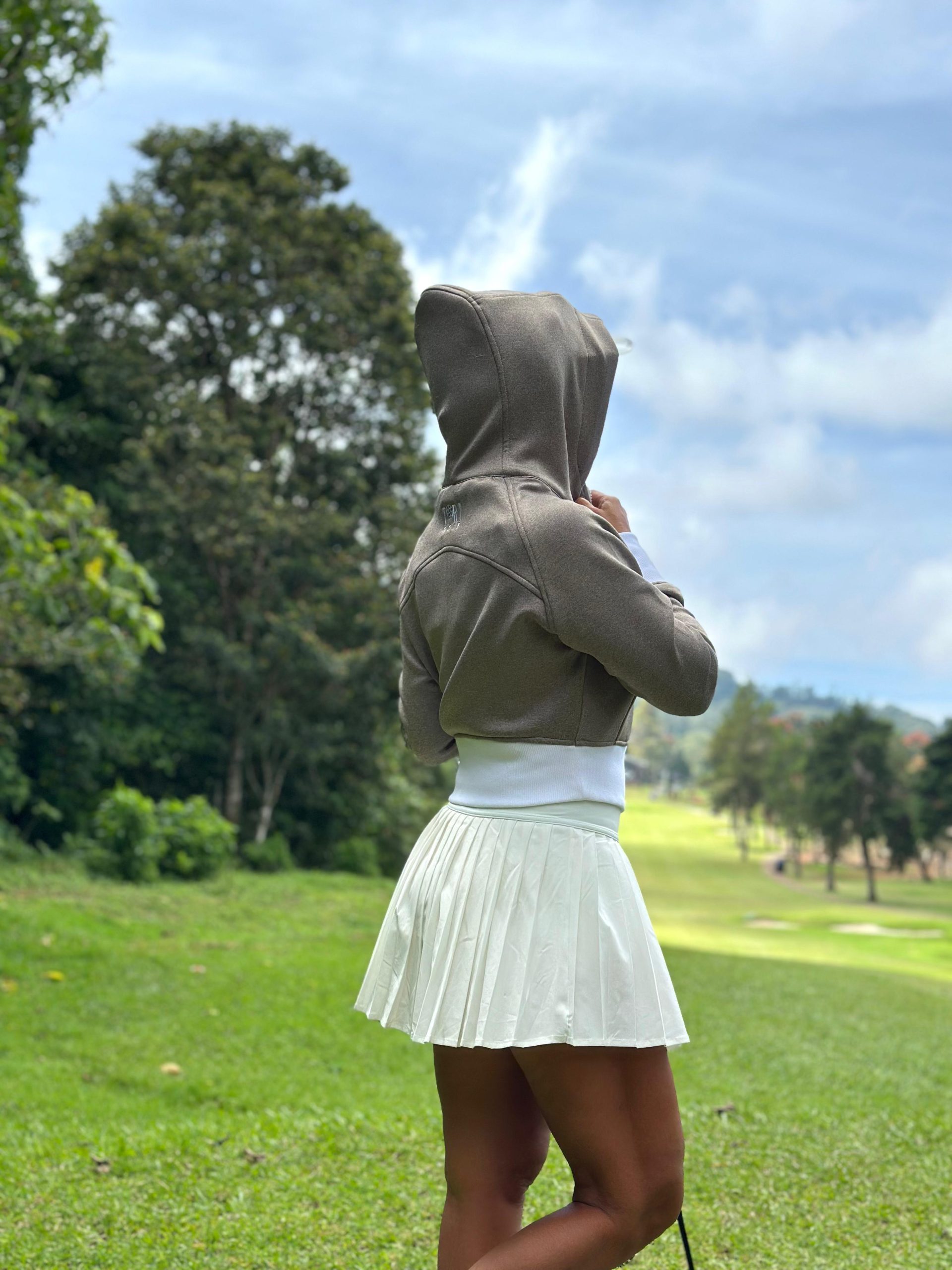 LGJ-001A || Two-Tone Coffee Jacket Full Zipper on The Front with a Combination Off White Ribbing on The Waist and Sleeve Ends with an Additional Hoodie - Image 5