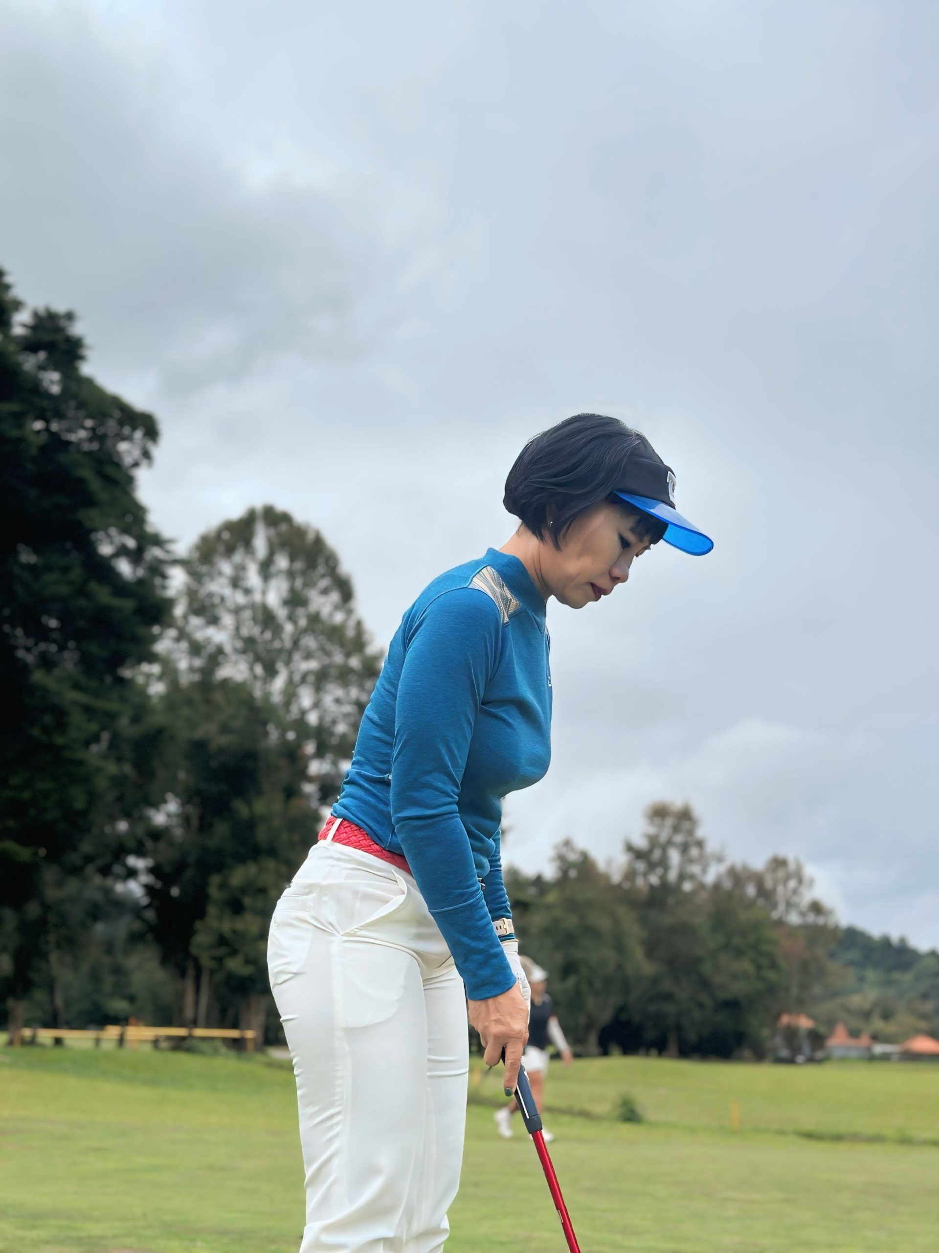 LT-100E || Ladies Top Ladies Top Blue with Red Cream Batik Side Panel & Shoulders Slash Round with V Featured Collar / Panel Neck - Image 4