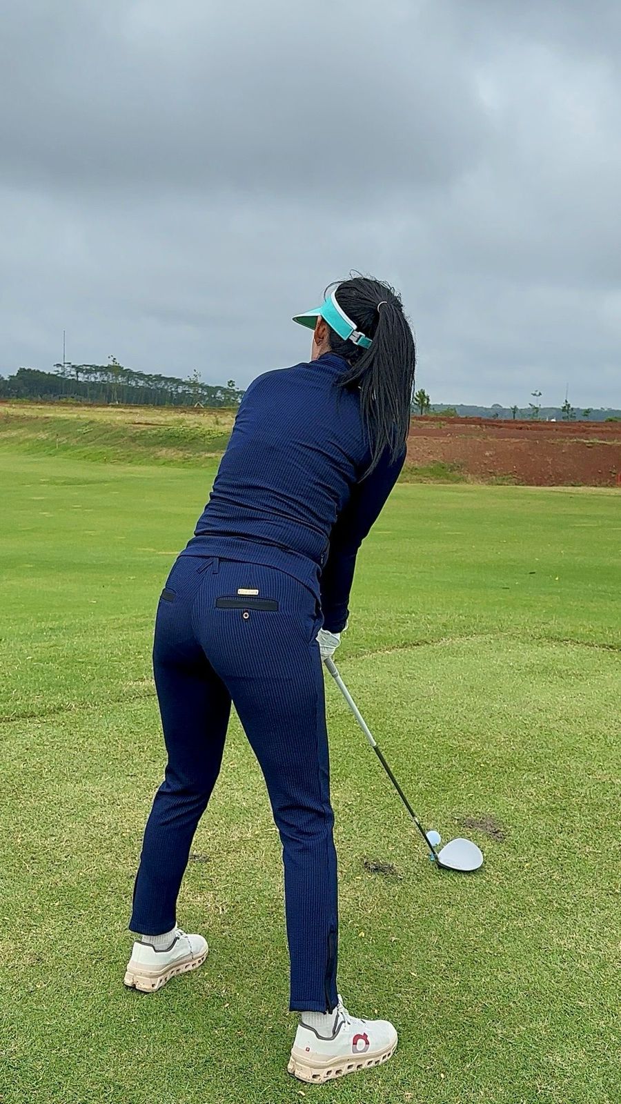 LGS-024 || Golf Set- Navy Color Long Sleeve Shirt, Mock Neck with Black Zipper, Cotton Polyester Fabric and Straight Trousers, Slim Fit with Drawstring at the Waist - Image 10