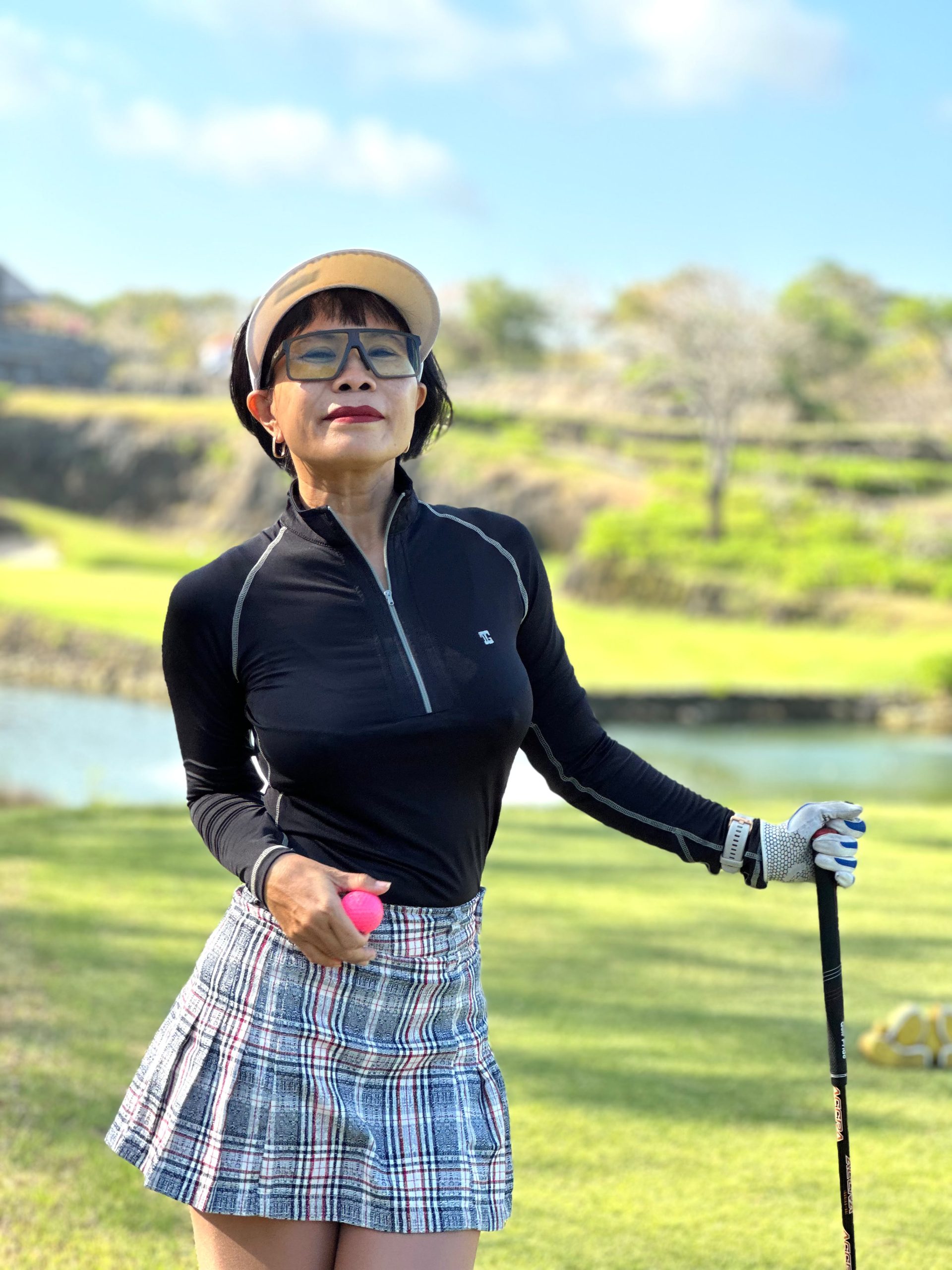 LT-099C || Ladies Top Long Sleeve Black with Fine Black Motif Pin Striped Neck Trim and Underarm Panels Mock Turtle Zipper Neck - Image 2