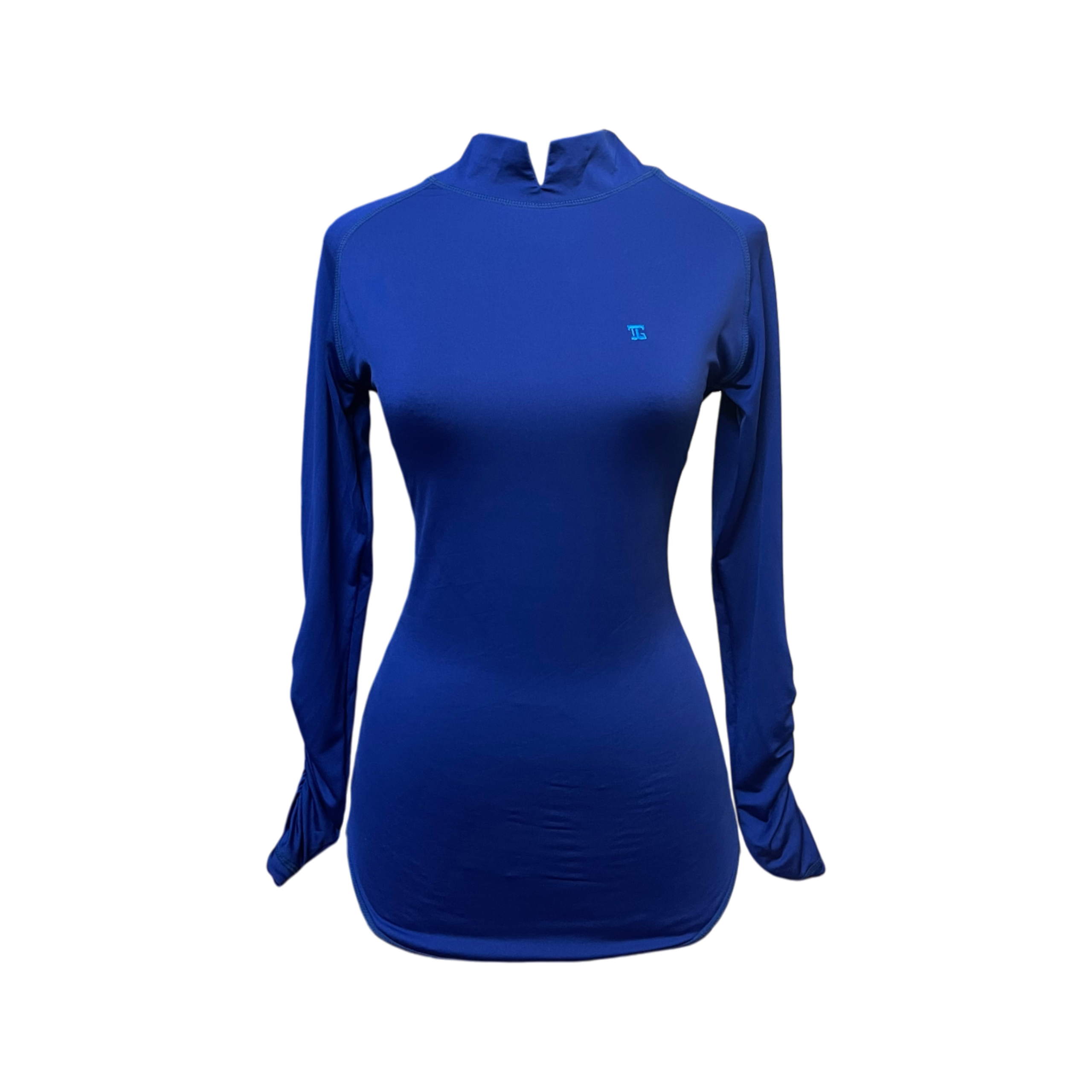 LT-096 || Ladies Top Long Sleeve Dark Blue Low Split Round Mock Turtle Neck